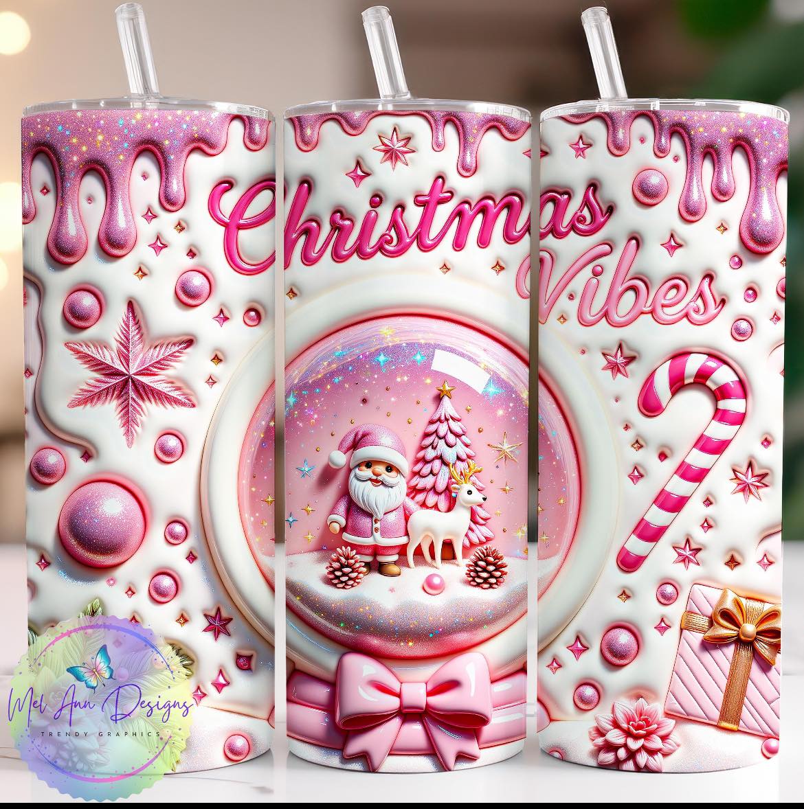 PINK PUFF CHRISTMAS VIBES FINISHED TUMBLER OR TRANSFER