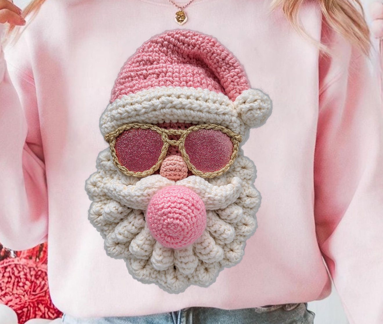 PINK SANTA HAT EMBRODEIRY DTF TRANSFER