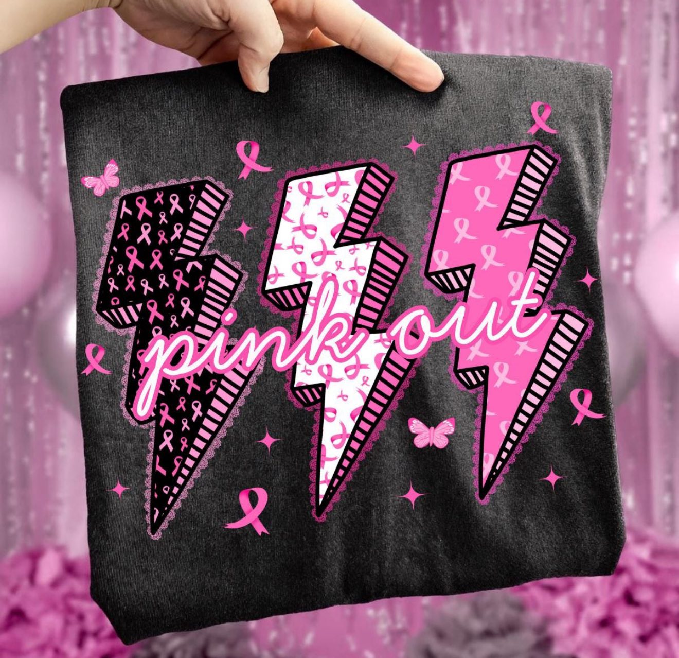 PINK OUT LIGHTENING BOLTS DTF TRANSFER