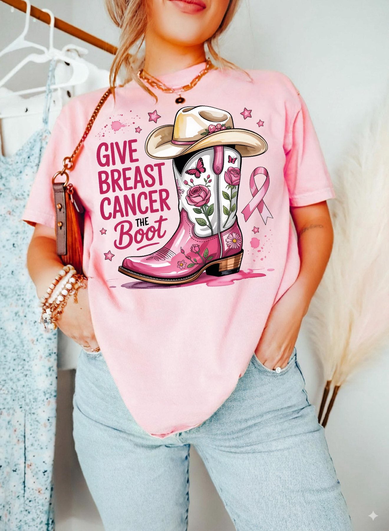 GIVE BREAST CANCER THE BOOT DTF TRANSFER