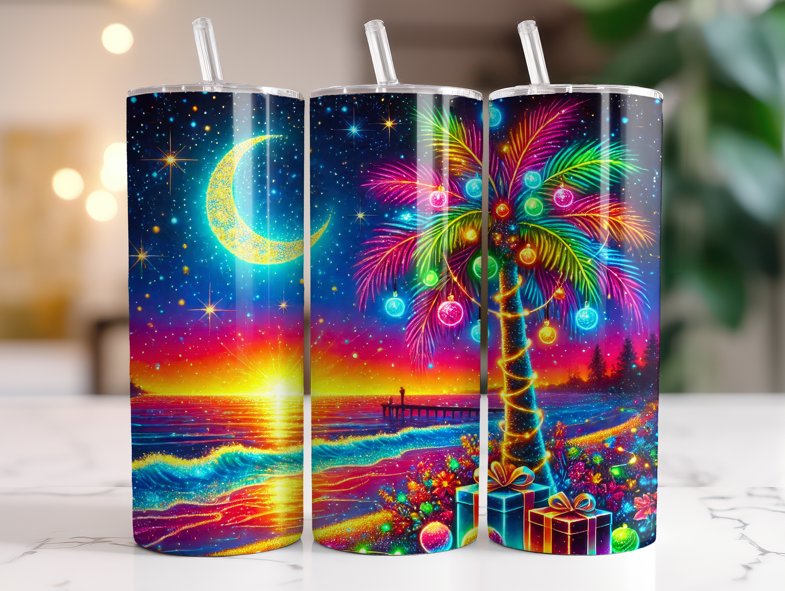 CHRISTMAS BEACH FINISHED TUMBLER OR TRANSFER