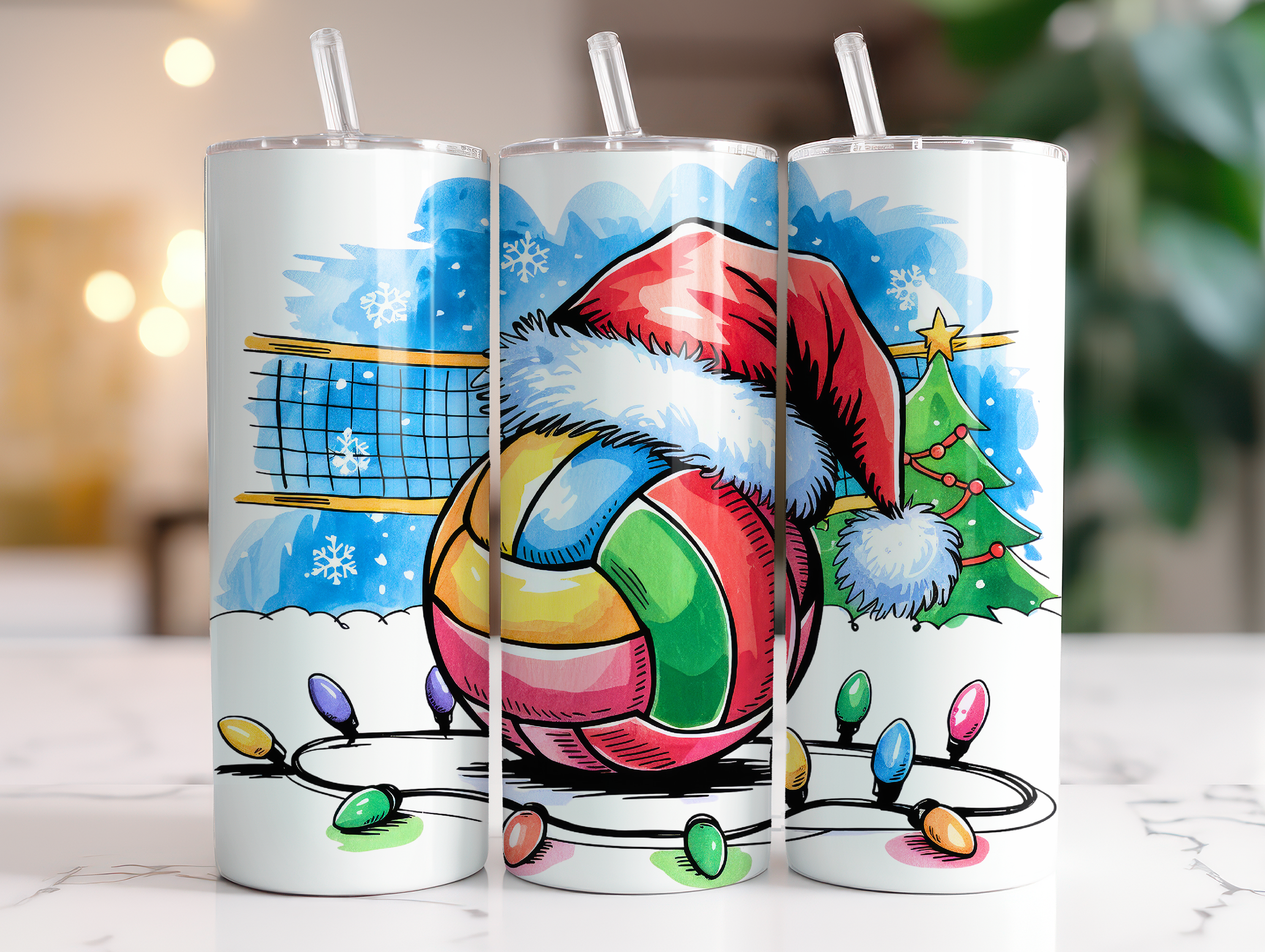 CHRISTMAS VOLLEYBALL FINISHED TUMBLER OR TRANSFER