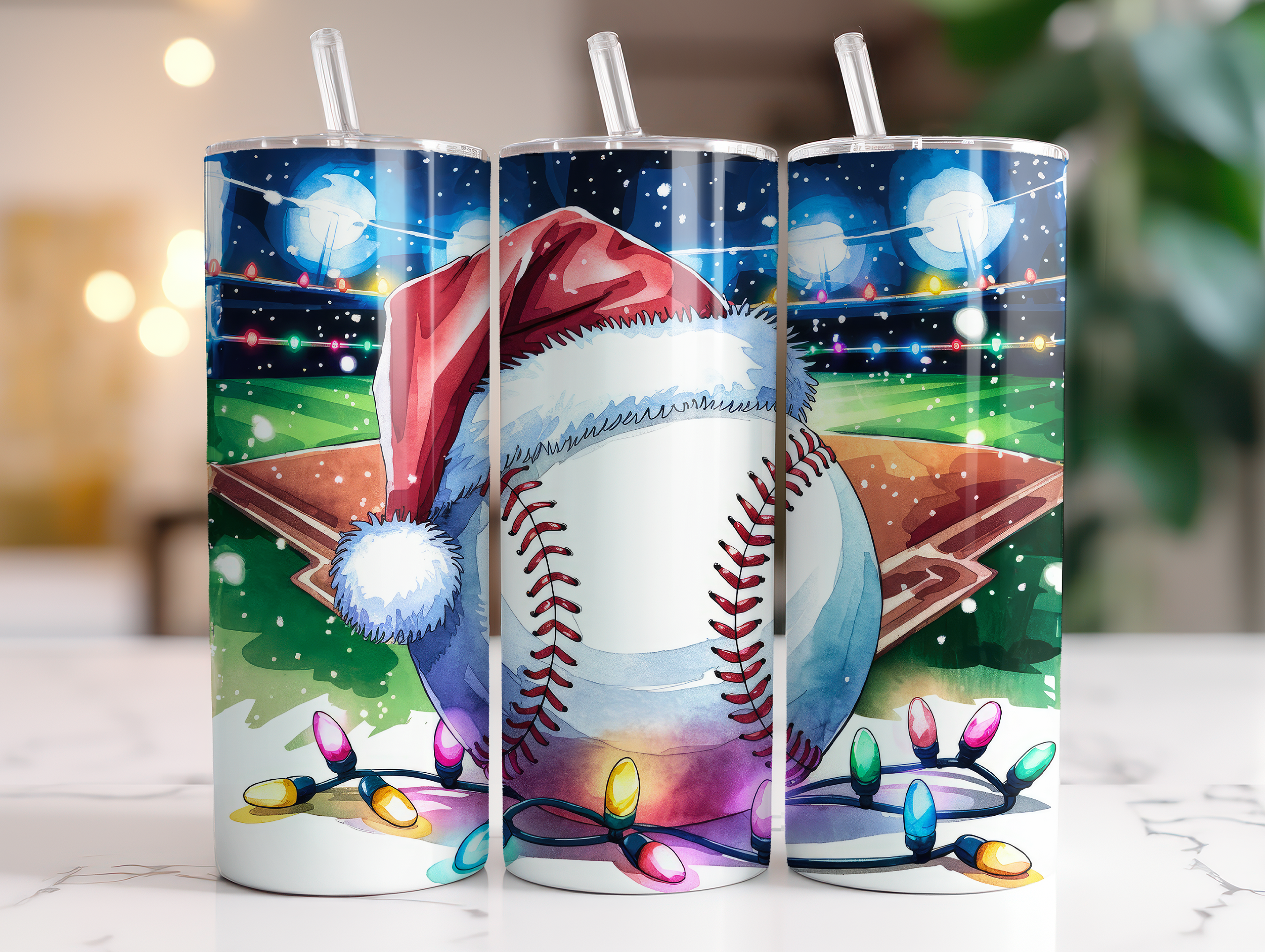 CHRISTMAS BASEBALL FINISHED TUMBLER OR TRANSFER