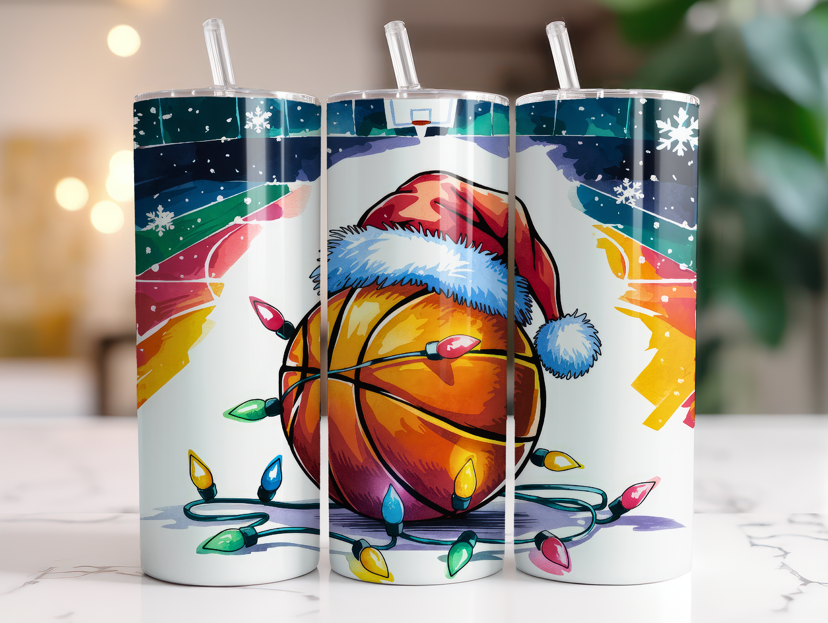 CHRISTMAS BASKETBALL FINISHED TUMBLER OR TRANSFER