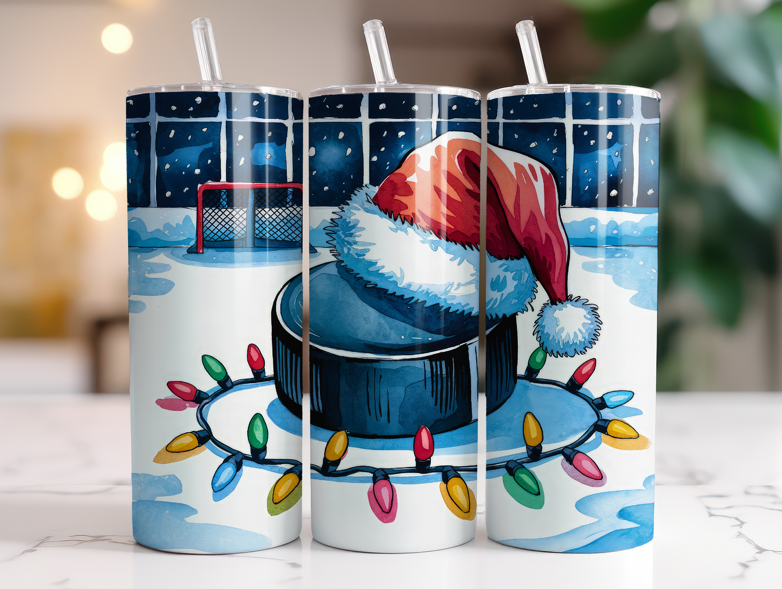 HOCKEY CHRISTMAS FINISHED TUMBLER OR TRANSFER