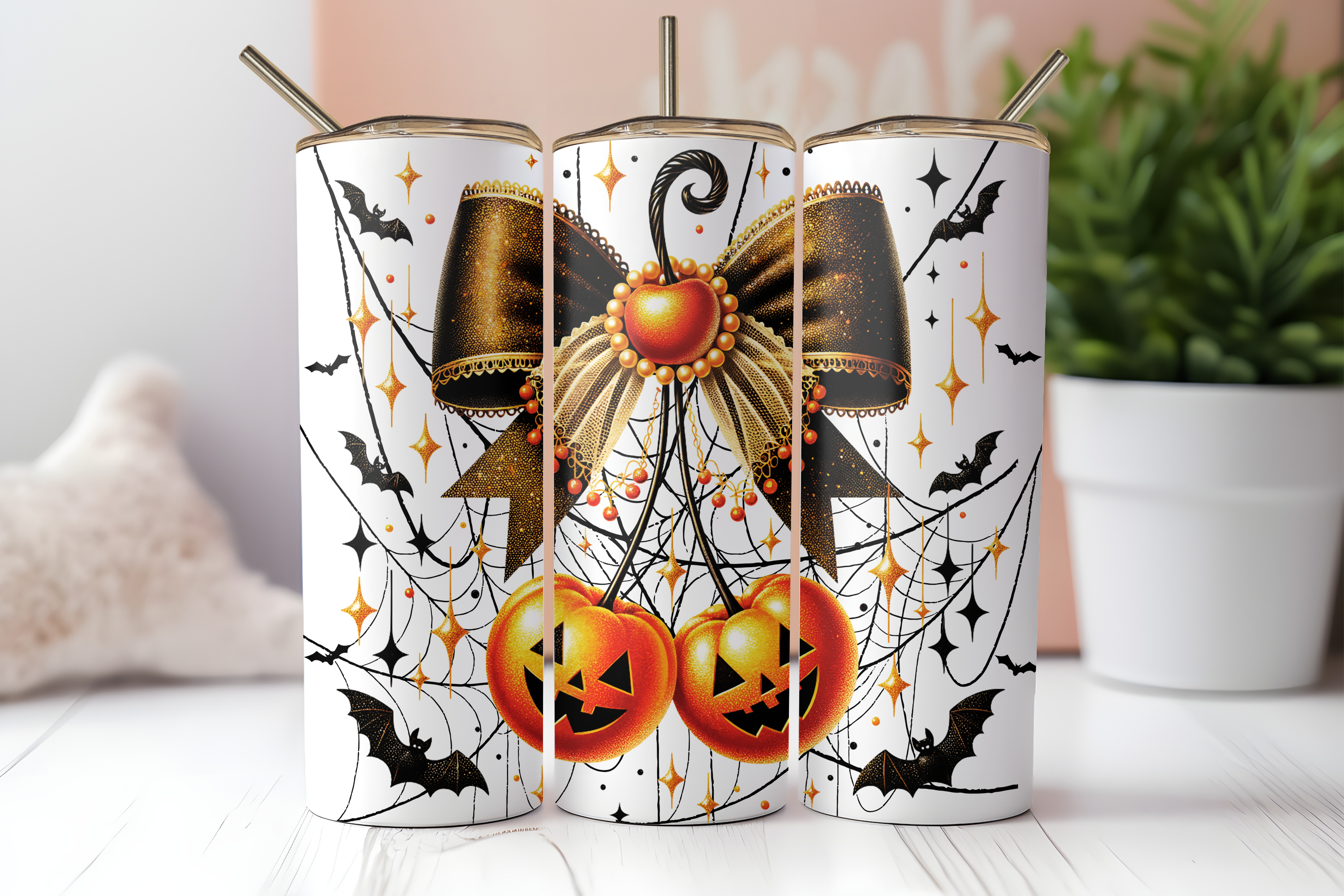 COQUETTE PUMPKIN CHERRIES FINISHED TUMBLER OR TRANSFER