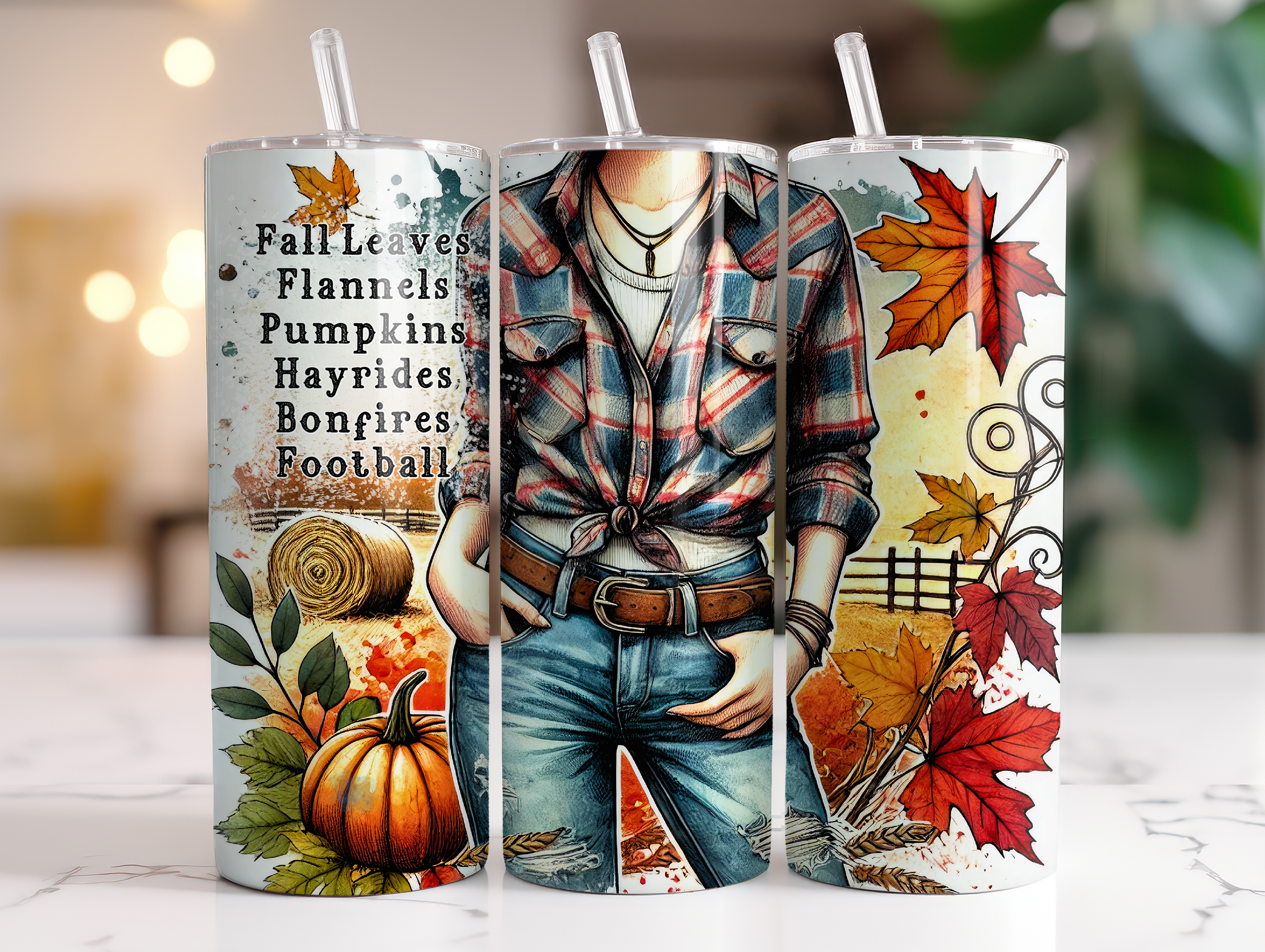 FALL LEAVES FLANNELS FINISHED TUMBLER OR TRANSFER