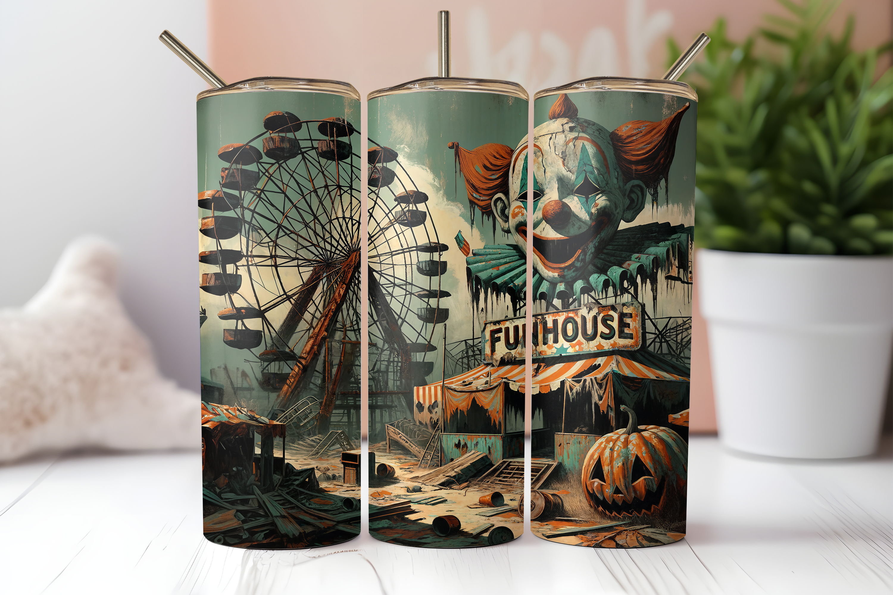 FUN HOUSE HALLOWEEN FINISHED TUMBLER OR TRANSFER