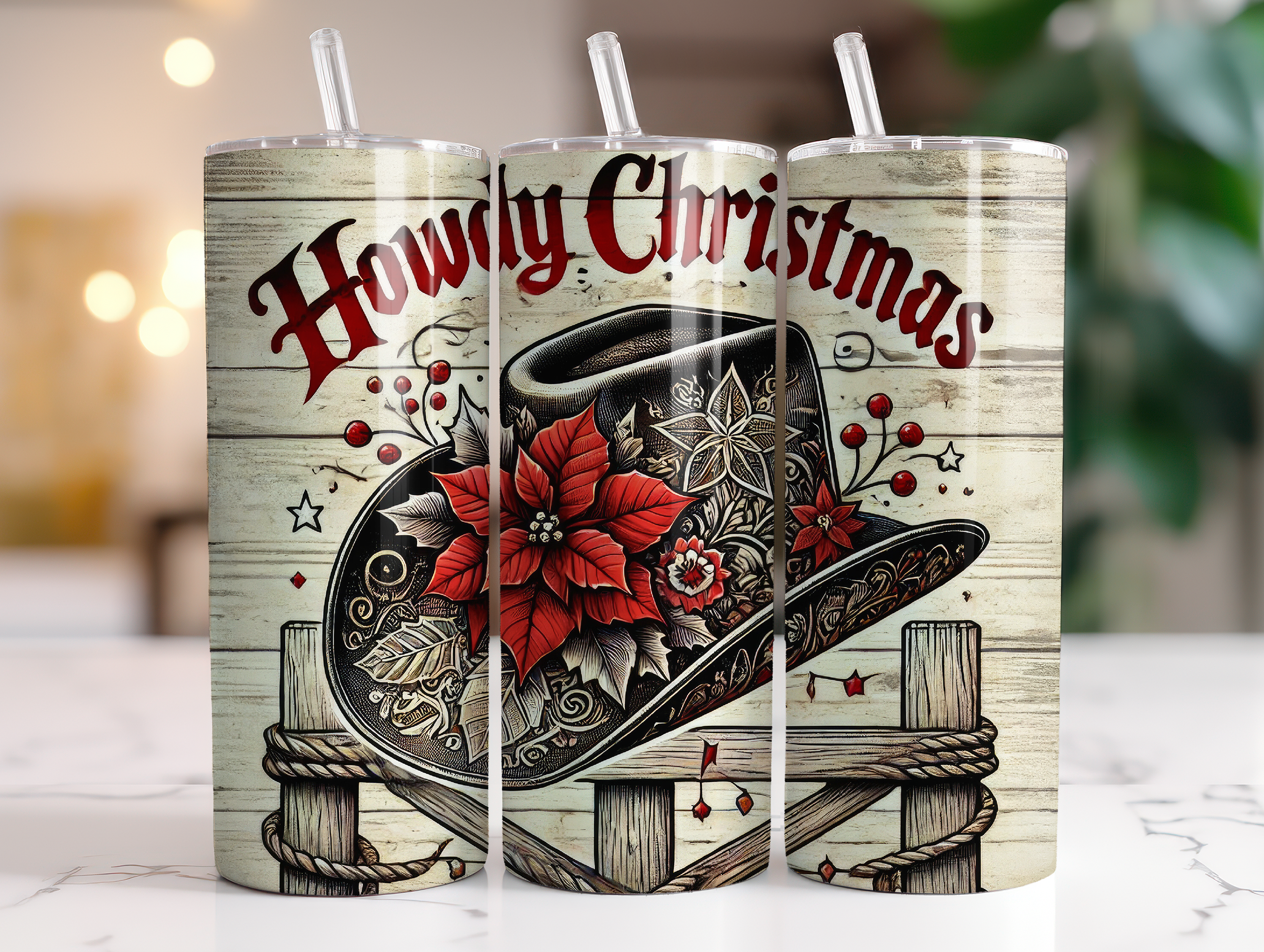 HOWDY CHRISTMAS HAT FINISHED TUMBLER OR TRANSFER