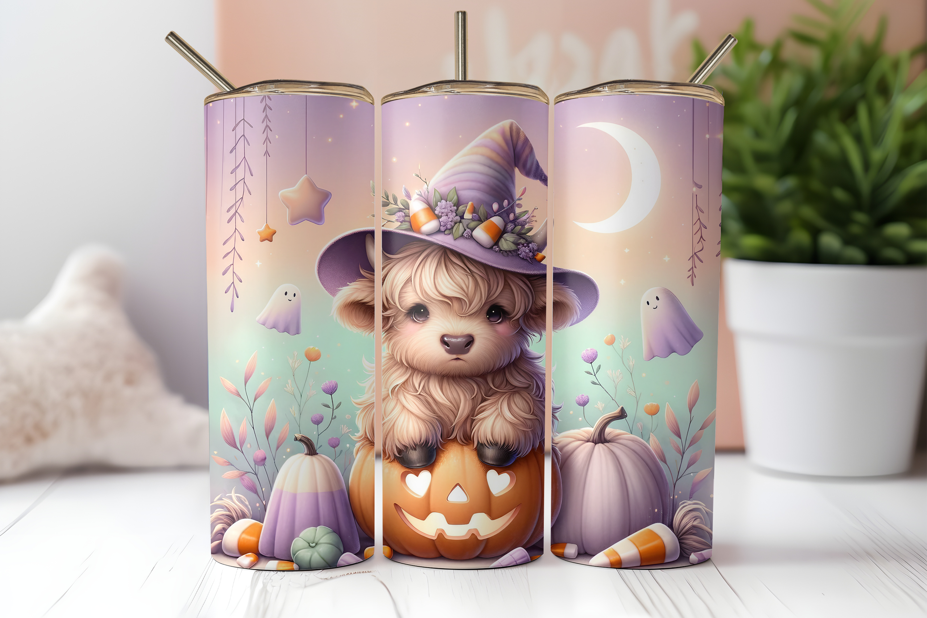 PASTEL HIGLAND COW FINISHED TUMBLER OR TRANSFER