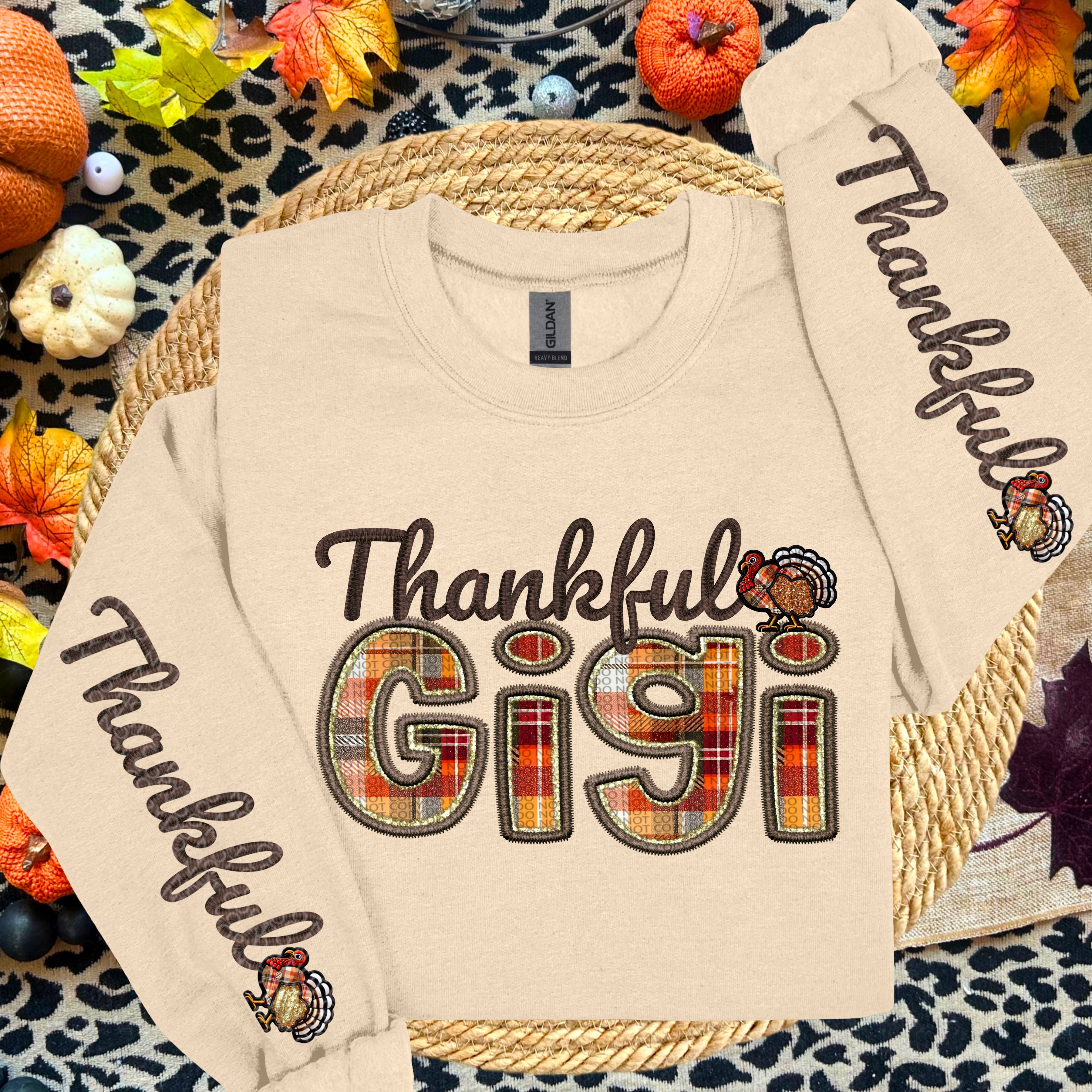 THANKFUL NAMES WITH 2 SLEEVES DTF TRANSFER