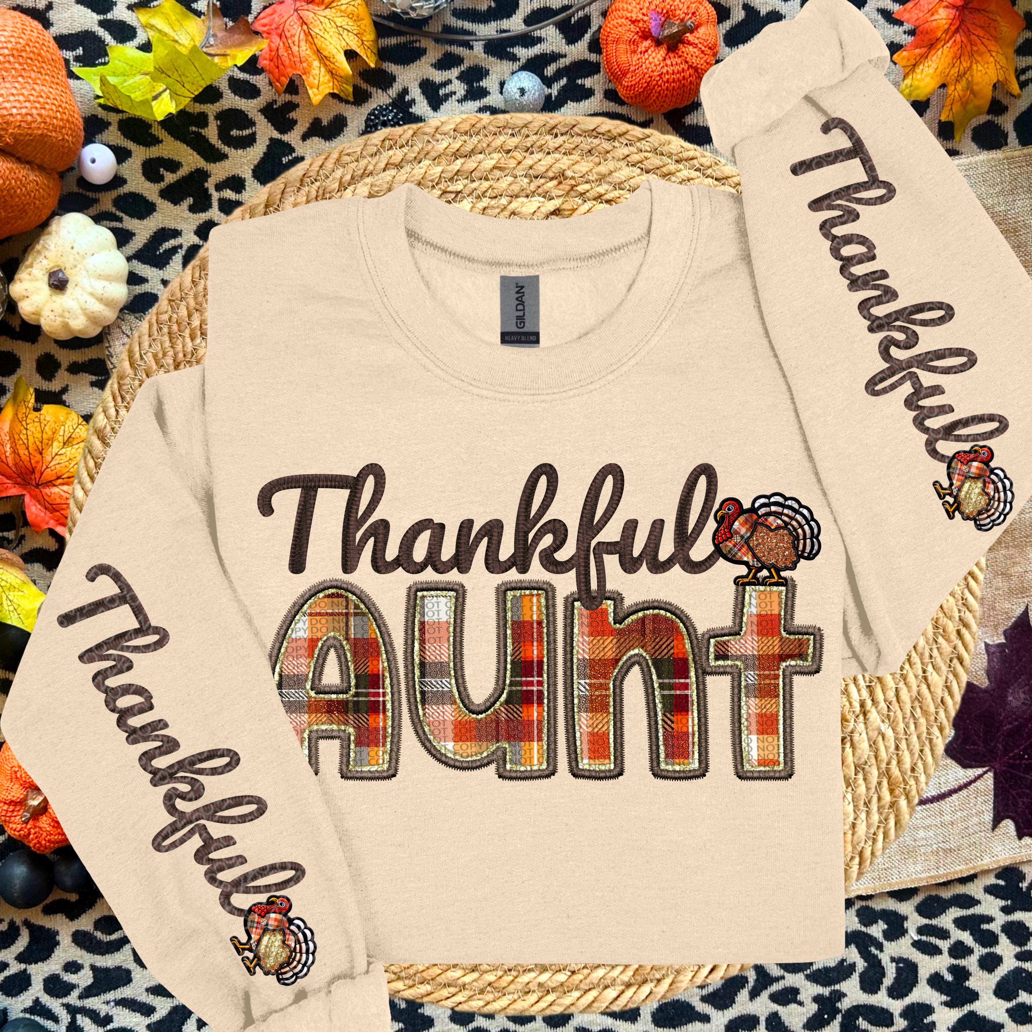THANKFUL NAMES WITH 2 SLEEVES DTF TRANSFER