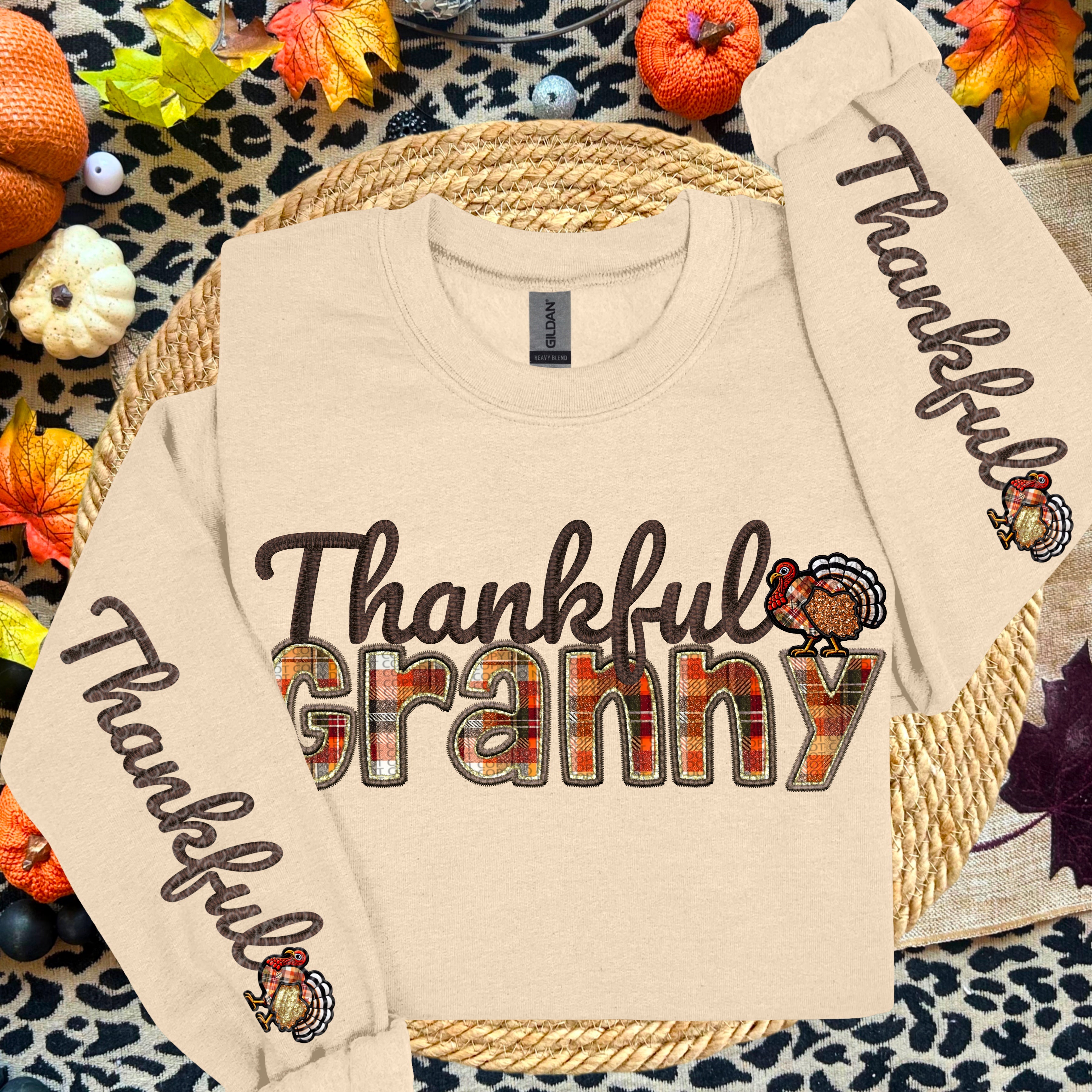 THANKFUL NAMES WITH 2 SLEEVES DTF TRANSFER