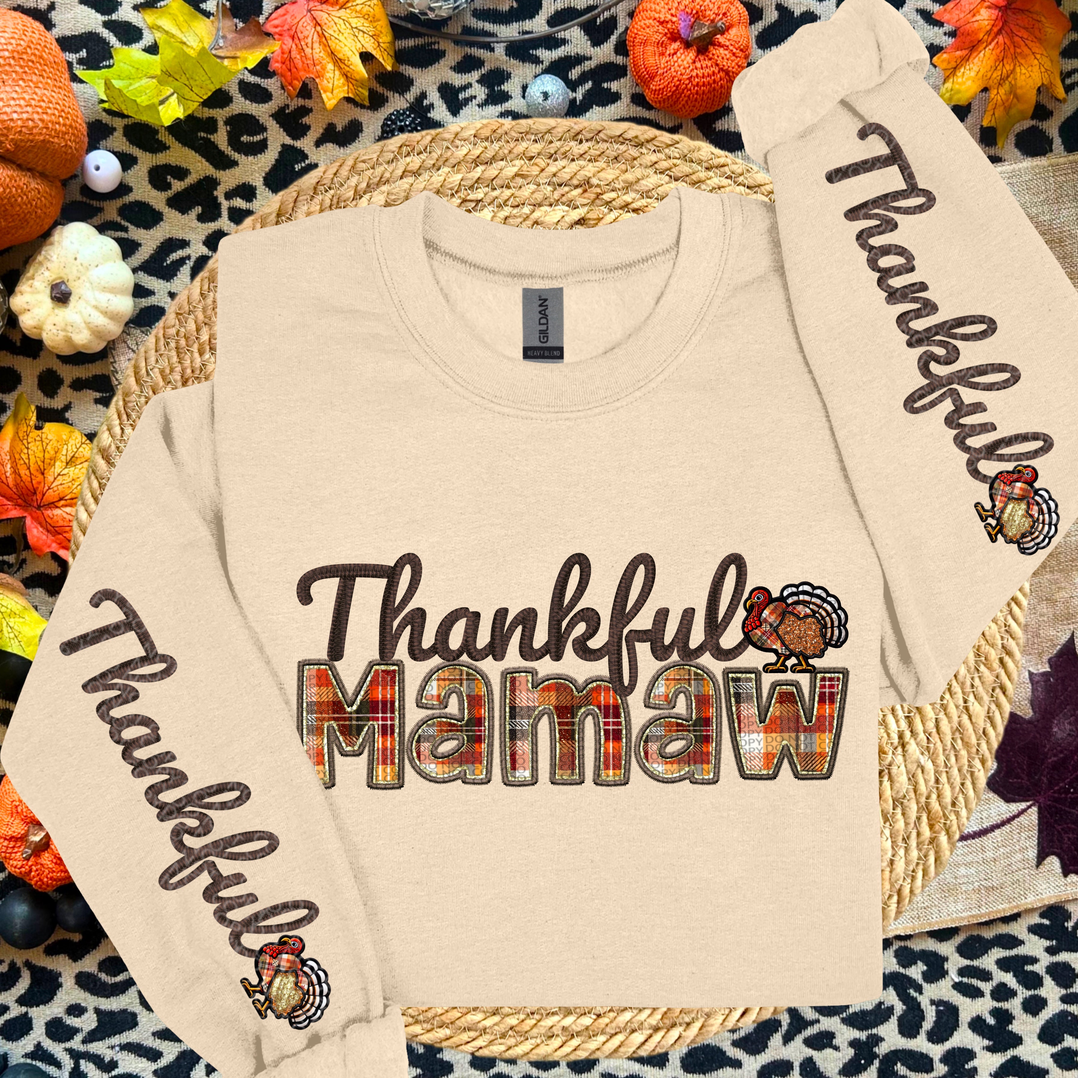 THANKFUL NAMES WITH 2 SLEEVES DTF TRANSFER