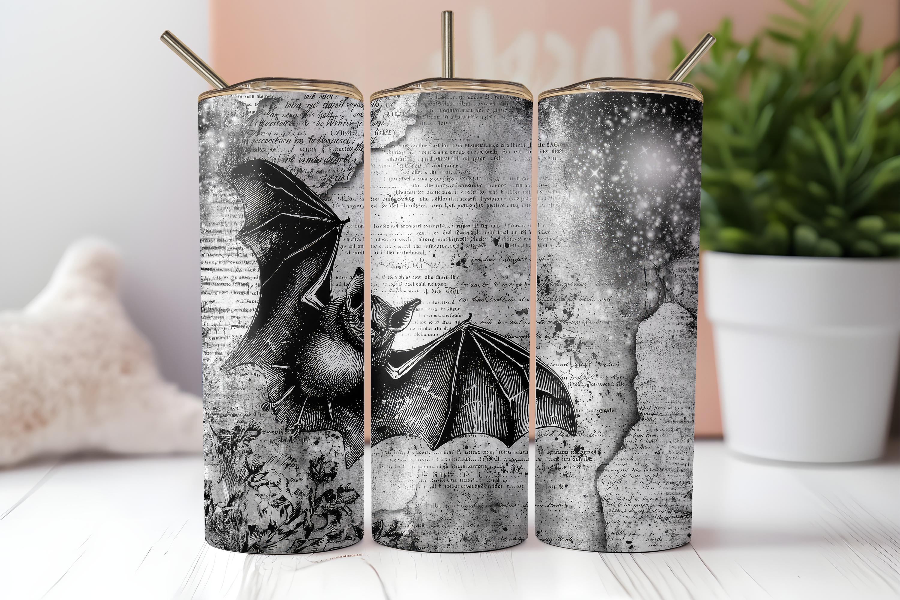 VINTAGE HALLOWEEN BAT FINISHED TUMBLER OR TRANSFER
