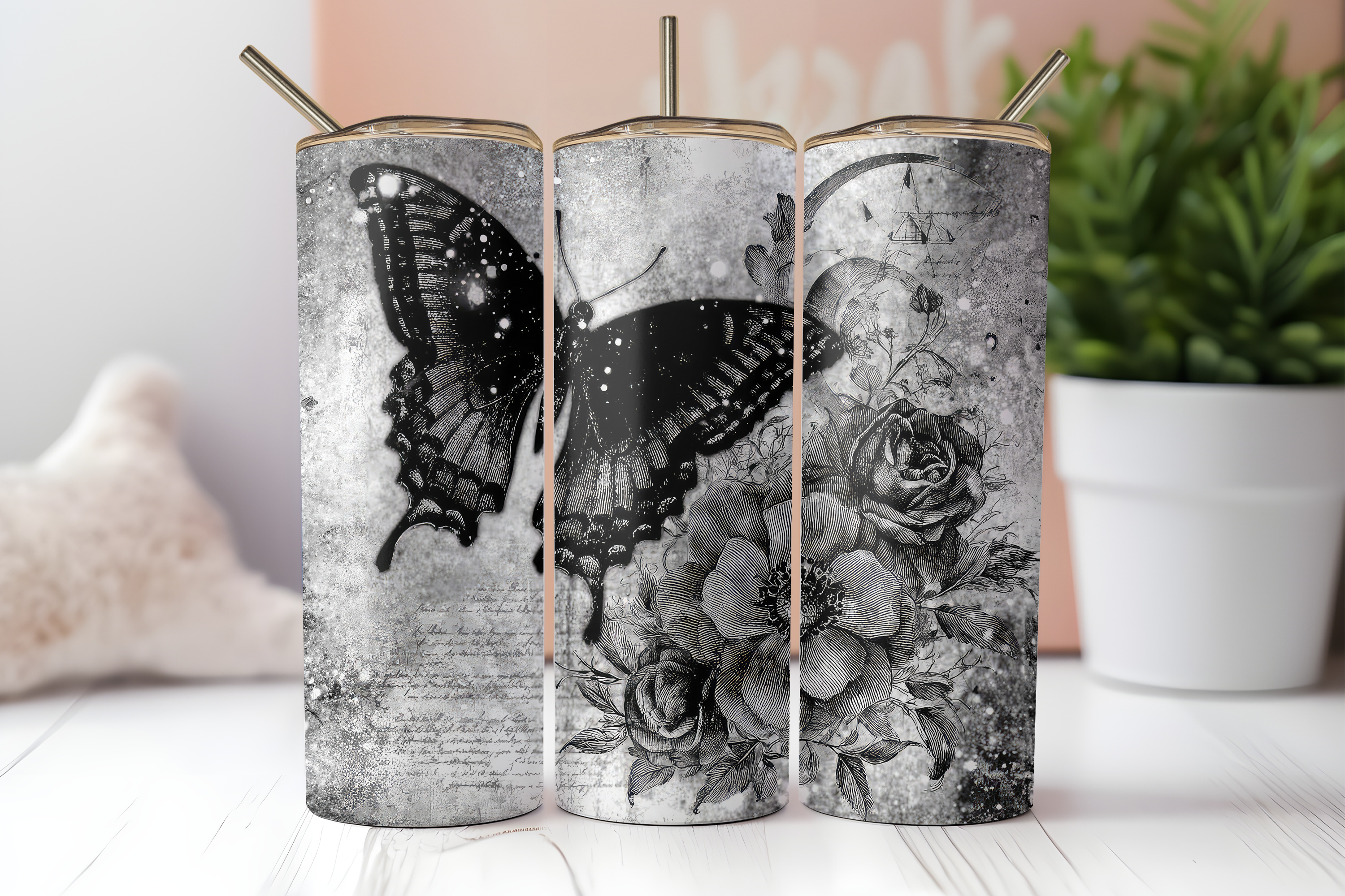 VINTAGE HALLOWEEN BUTTERFLY FINISHED TUMBLER OR TRANSFER