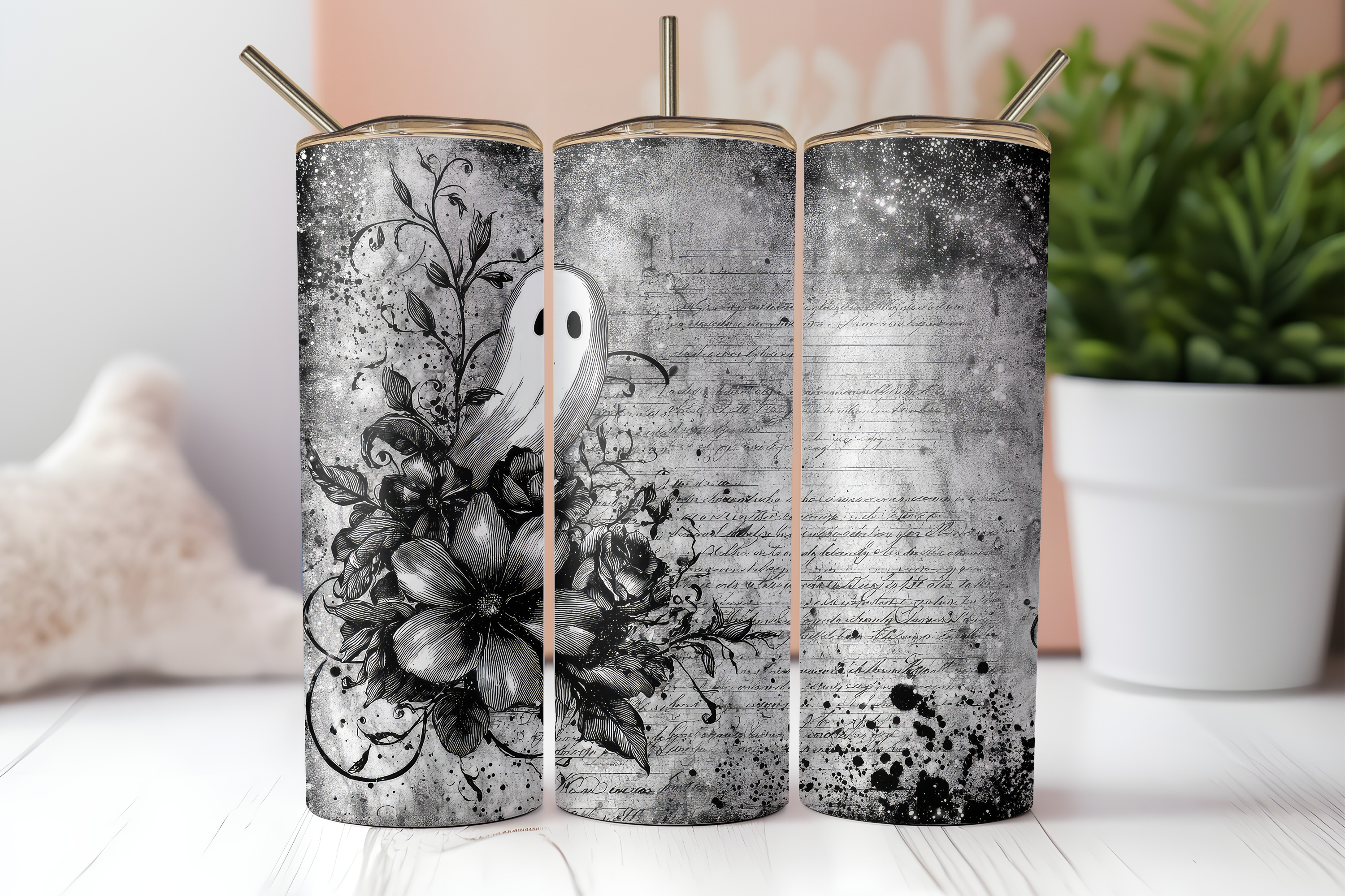 VINTAGE HALLOWEEN GHOST FINISHED TUMBLER OR TRANSFER
