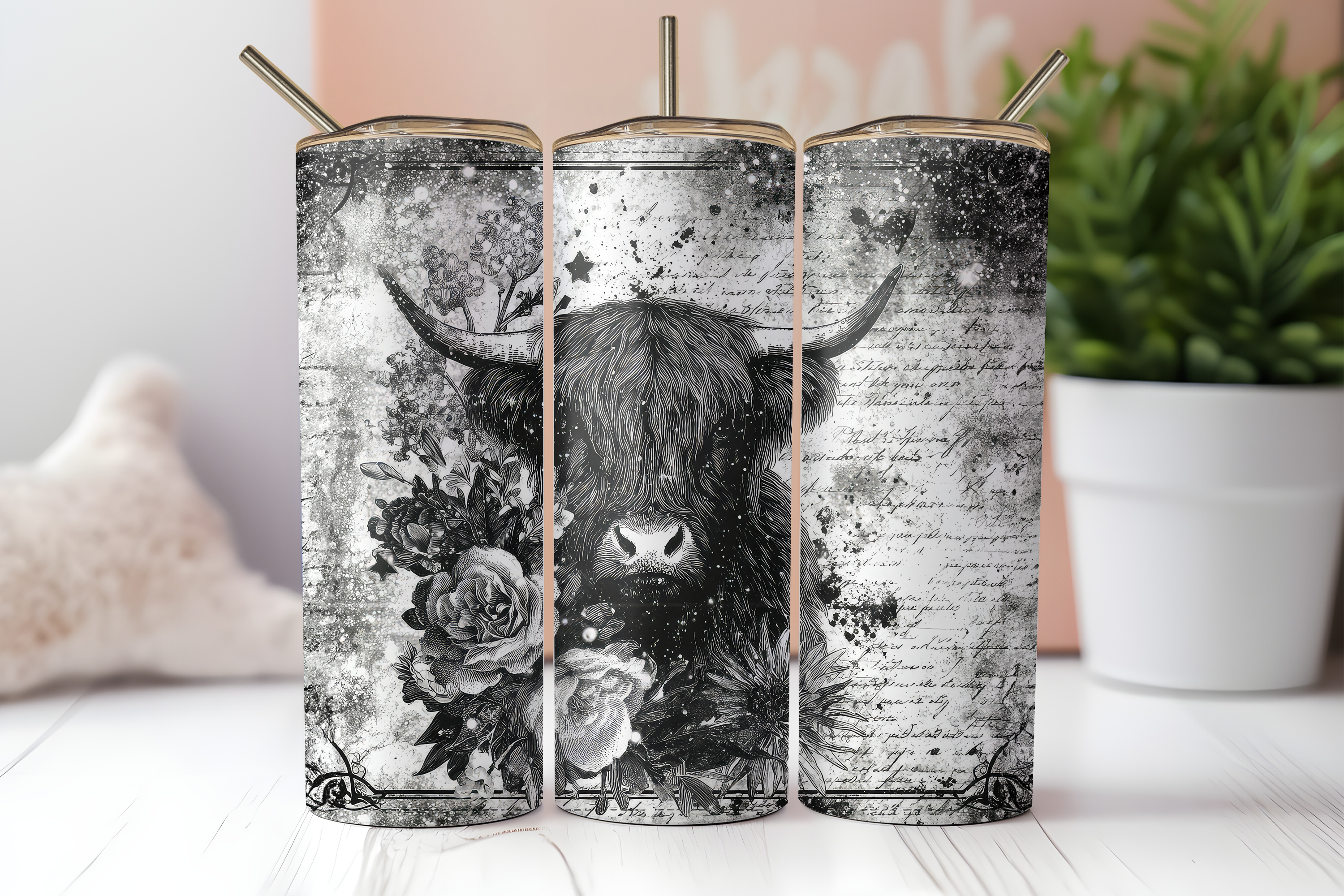 VINTAGE HALLOWEEN HIGHLAND COW FINISHED TUMBLER OR TRANSFER