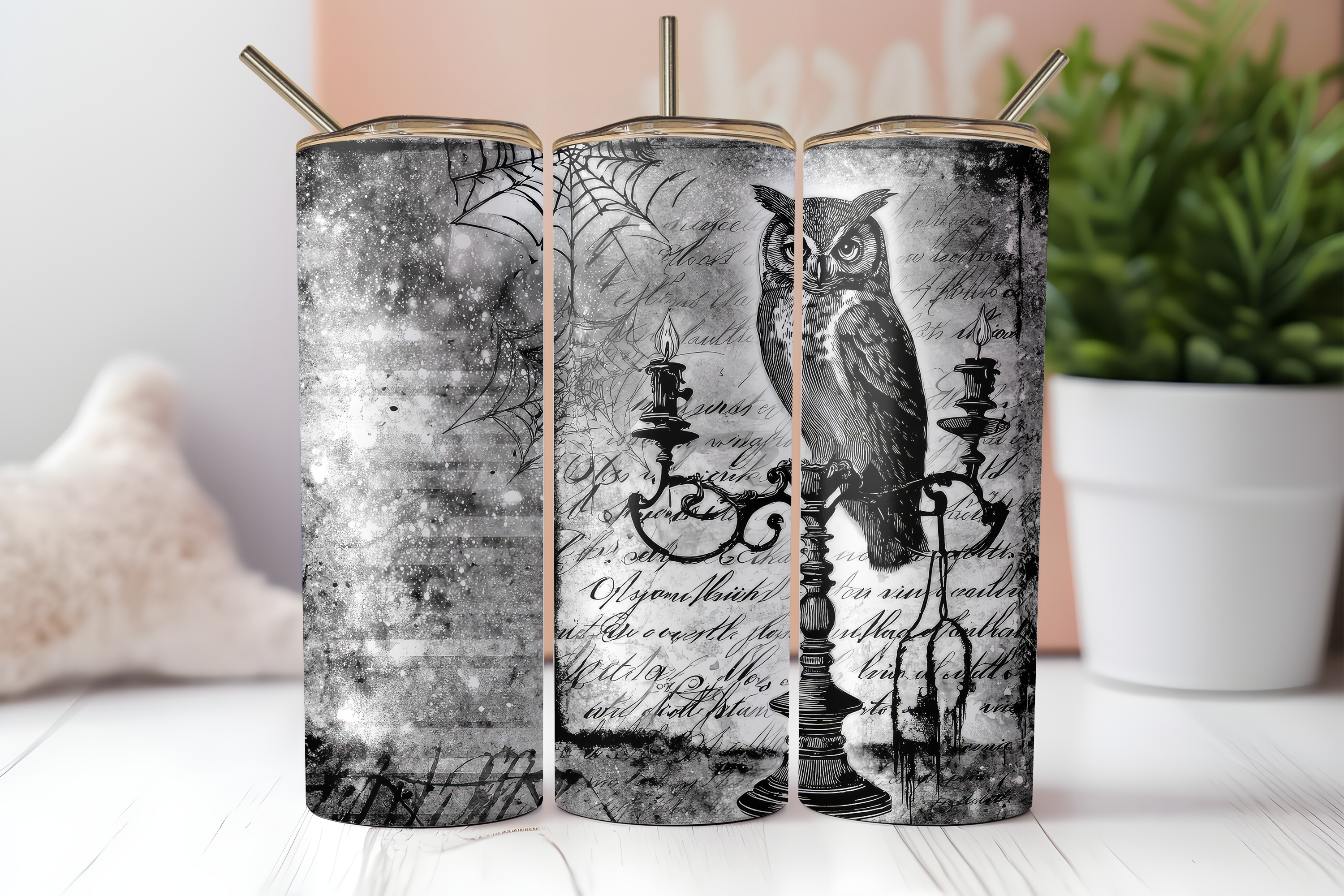 VINTAGE HALLOWEEN OWL FINISHED TUMBLER OR TRANSFER