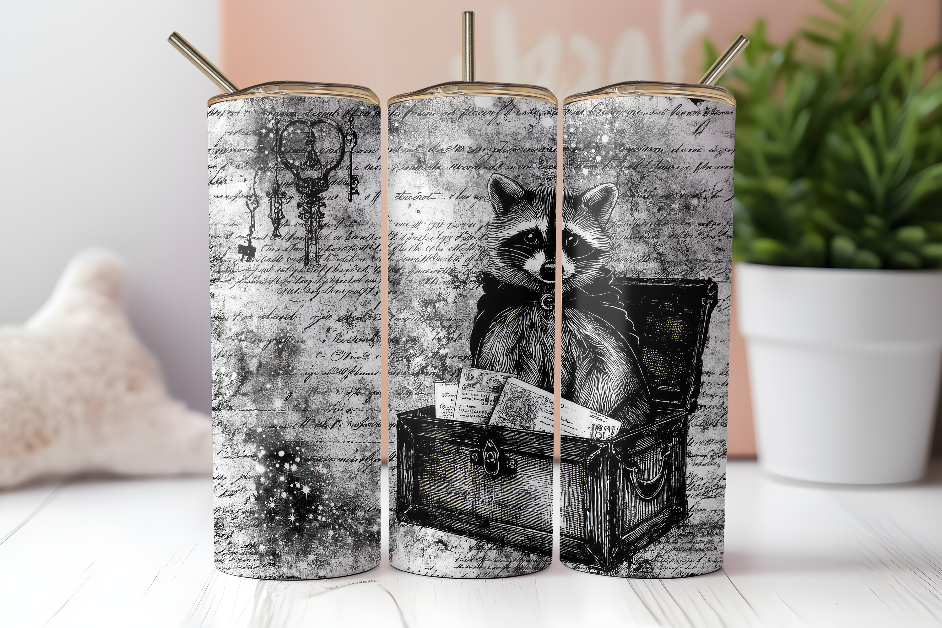 VINTAGE HALLOWEEN RACOON FINISHED TUMBLER OR TRANSFER