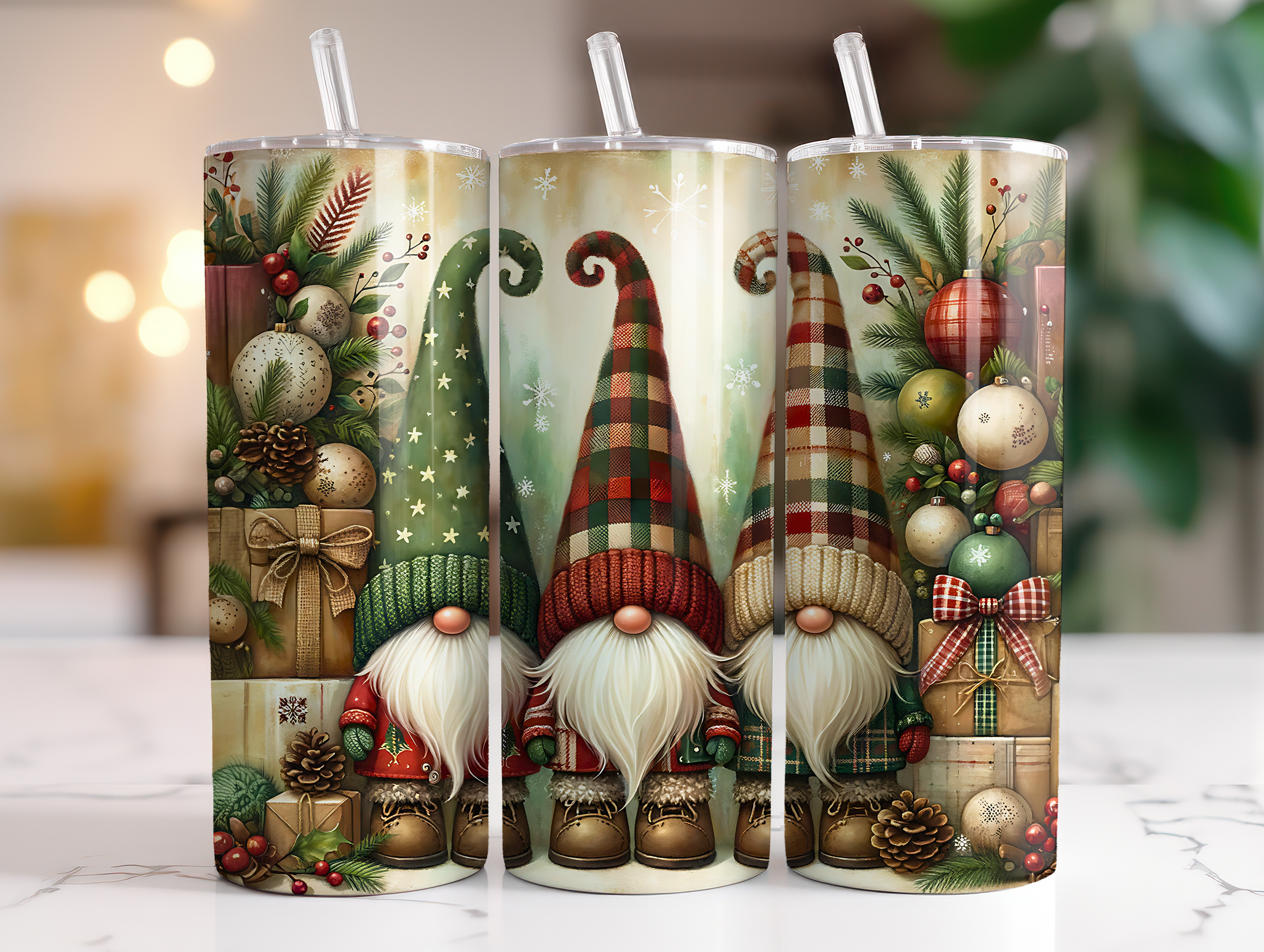 COUNTRY GNOMES CHRISTMAS FINISHED TUMBLER OR TRANSFER