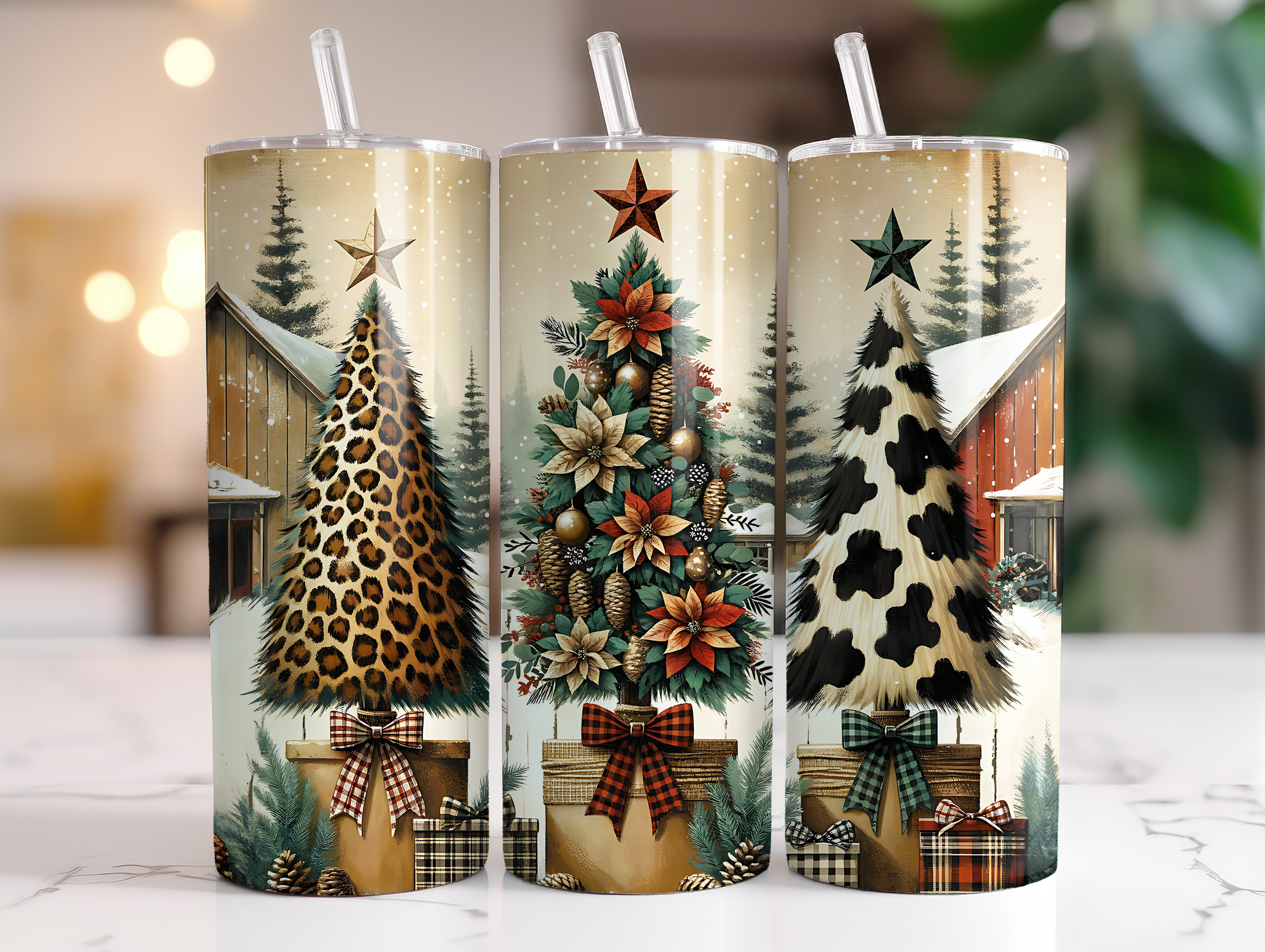 COUNTRY CHRISTMAS TREES FINISHED TUMBLER OR TRANSFER