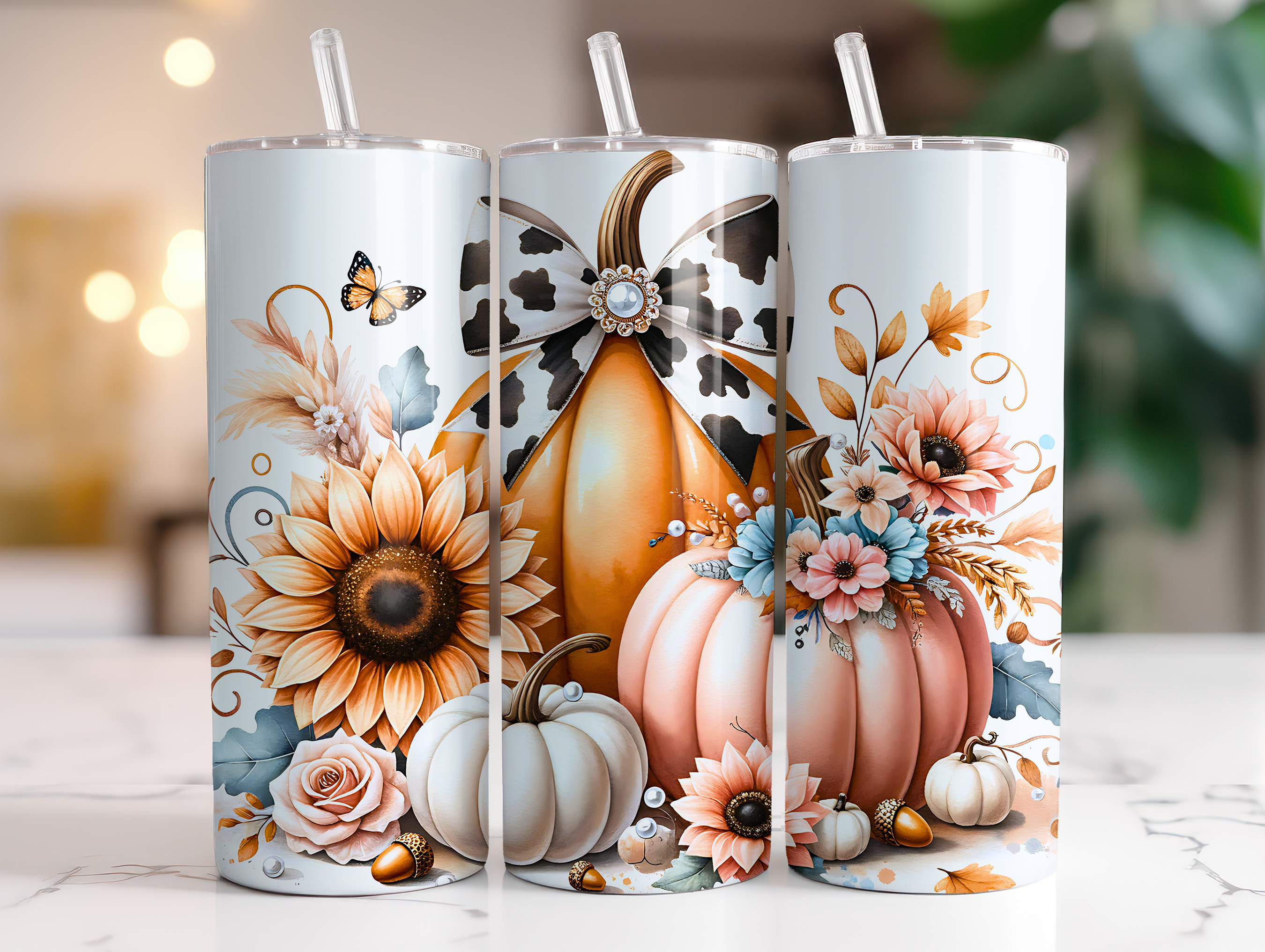 COW PRINT COQUETTE PUMPKINS FINISHED TUMBLER OR TRANSFER