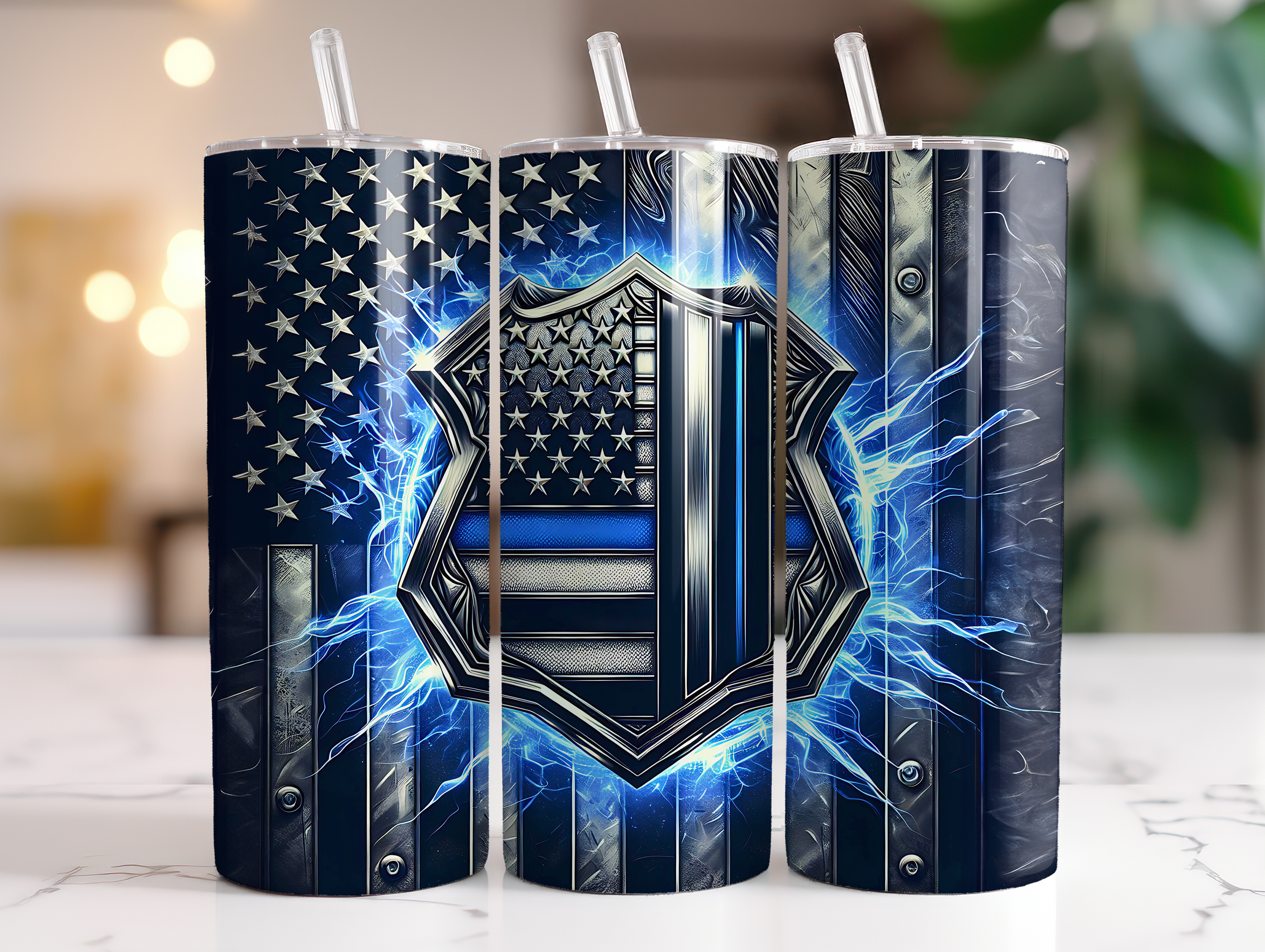 THIN BLUE LINE POLICE FINISHED TUMBLER OR TRANSFER