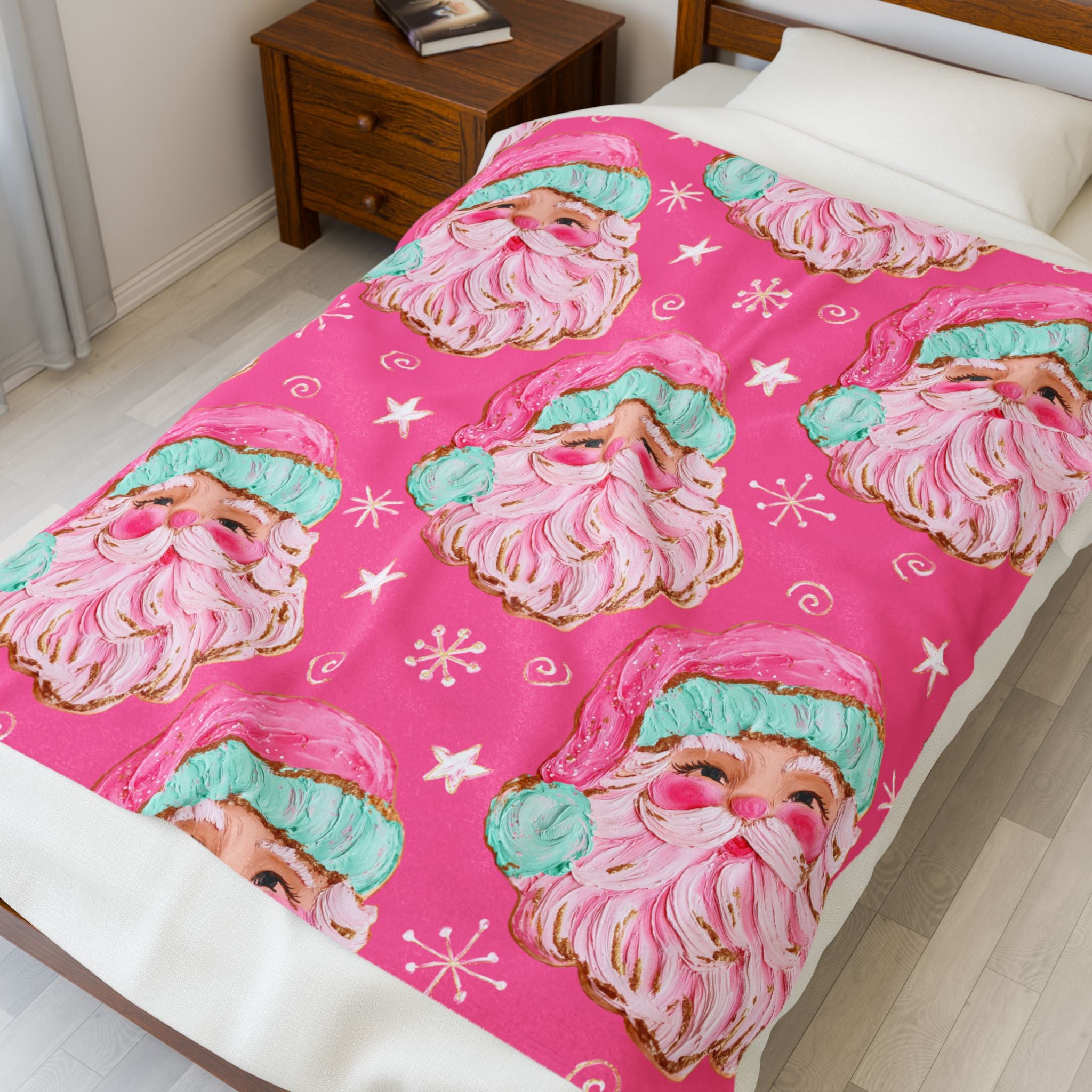 Plush Blanket Pink Santa Christmas Gift