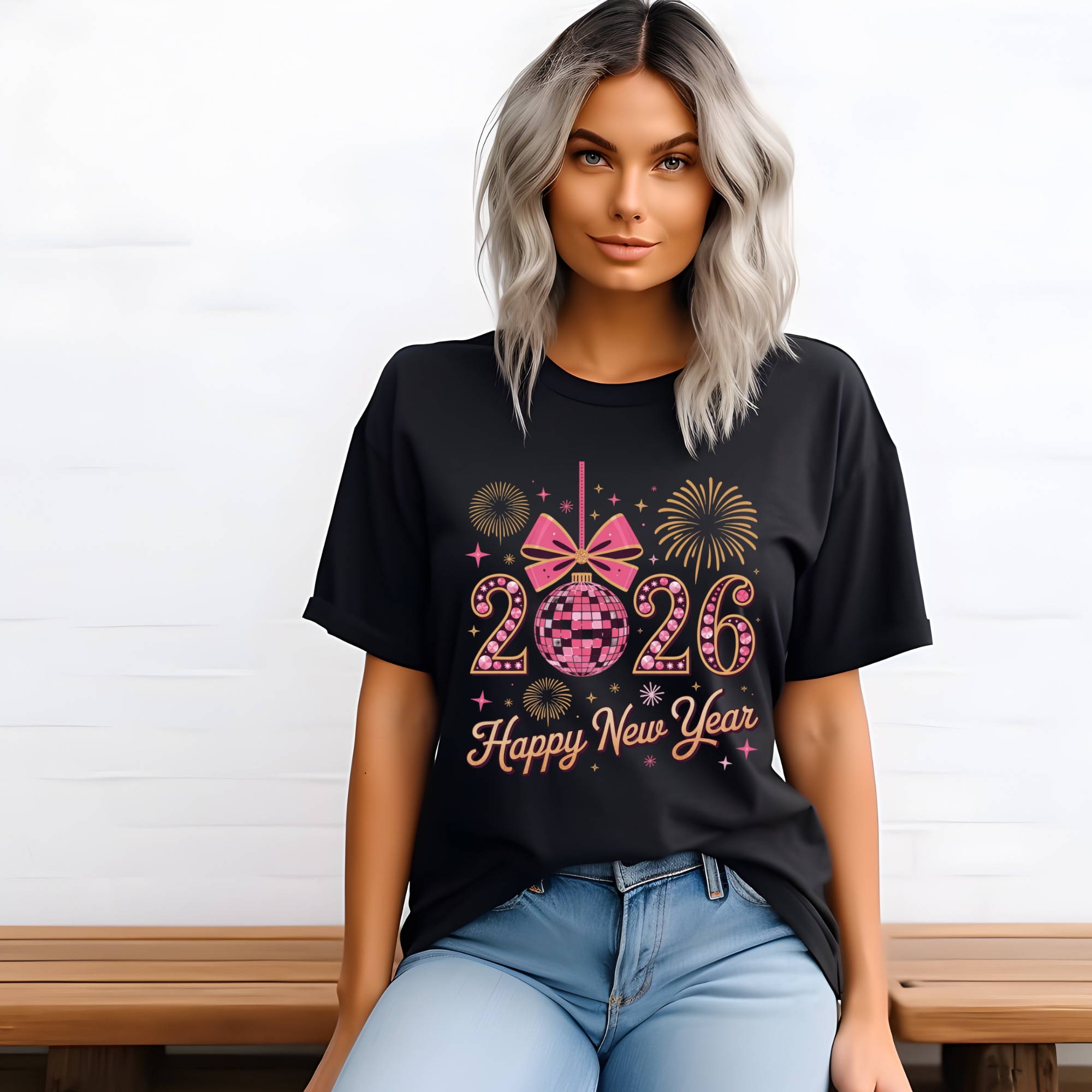 2026 NEW YEAR PINK AND GOLD DTF TRANSFER