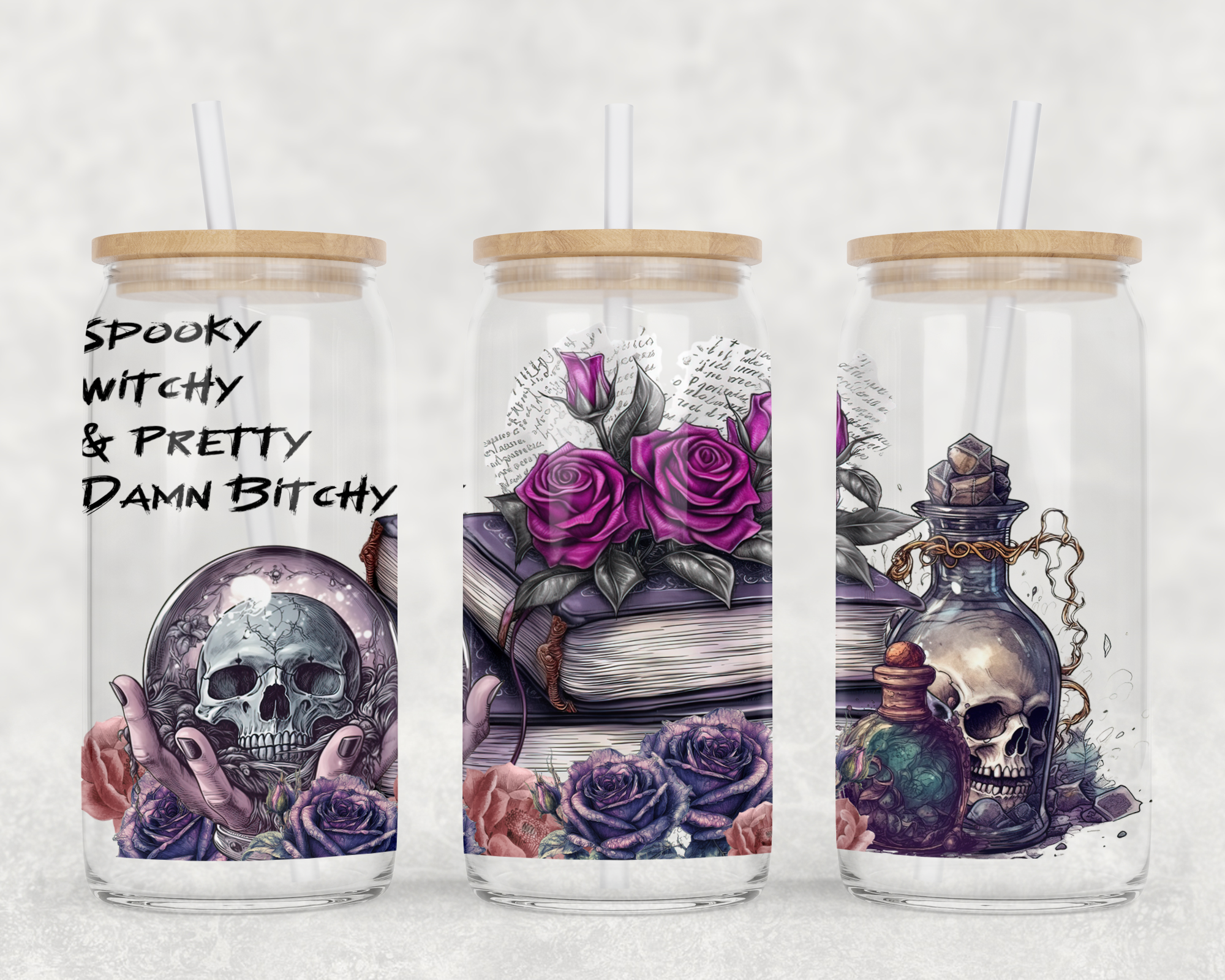 SPOOKY, WHITCHY AND PRETTY DAMN BITCHY 16OZ UVDTF TRANSFER