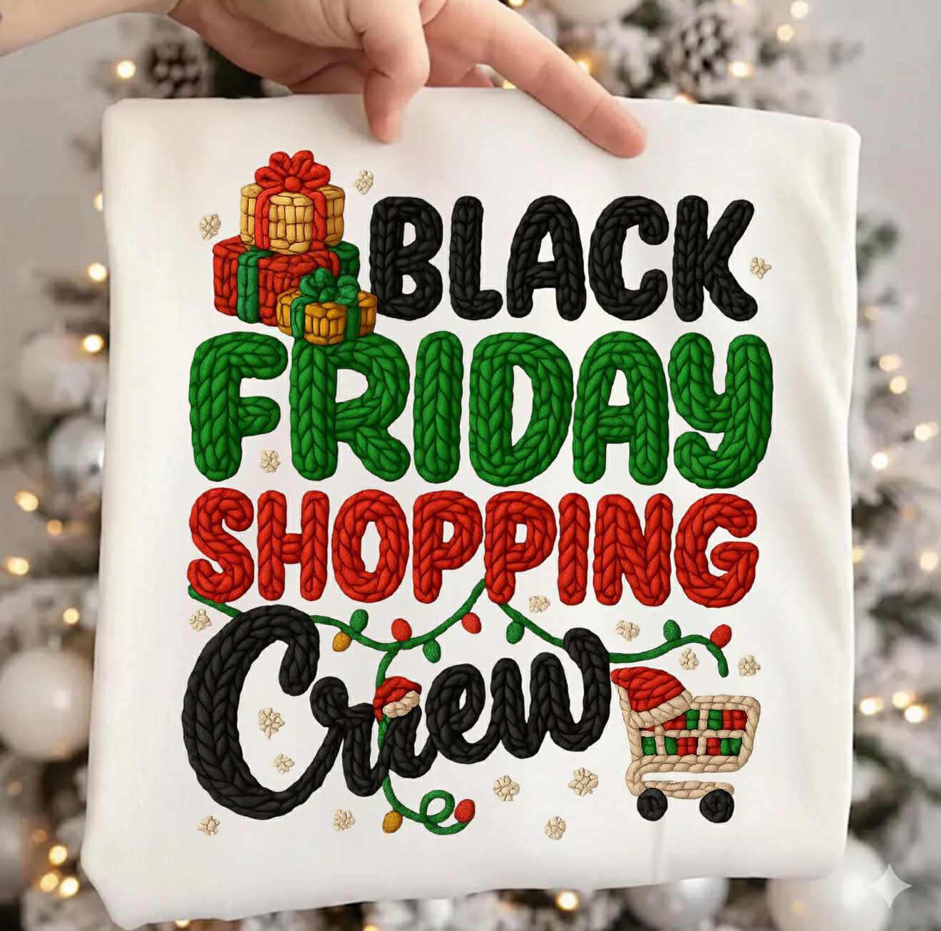 FAUX YARN BLACK FRIDAY SHOPPING CREW DTF TRANSFER