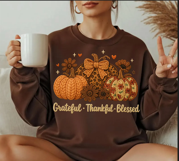 Grateful Thankful Blessed Completed Sweatshirt, Cozy Fall Crewneck, Thanksgiving Apparel, Fall Fashion, Autumn Gift