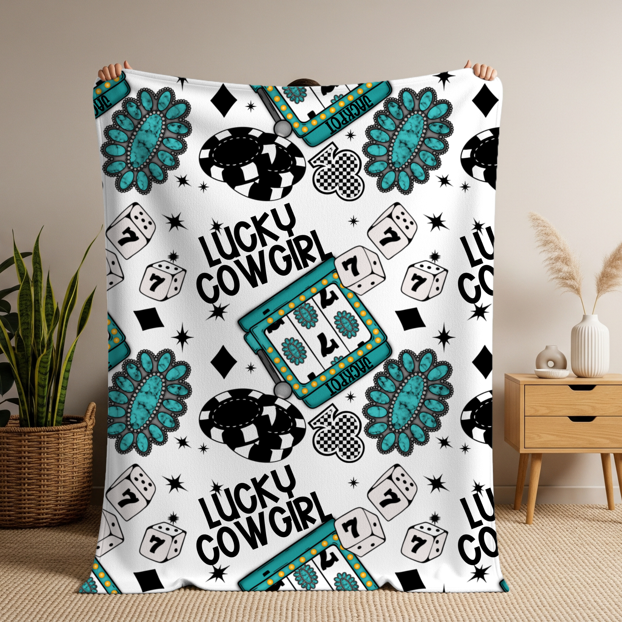 Plush Blanket —Lucky Cowgirl Turquoise