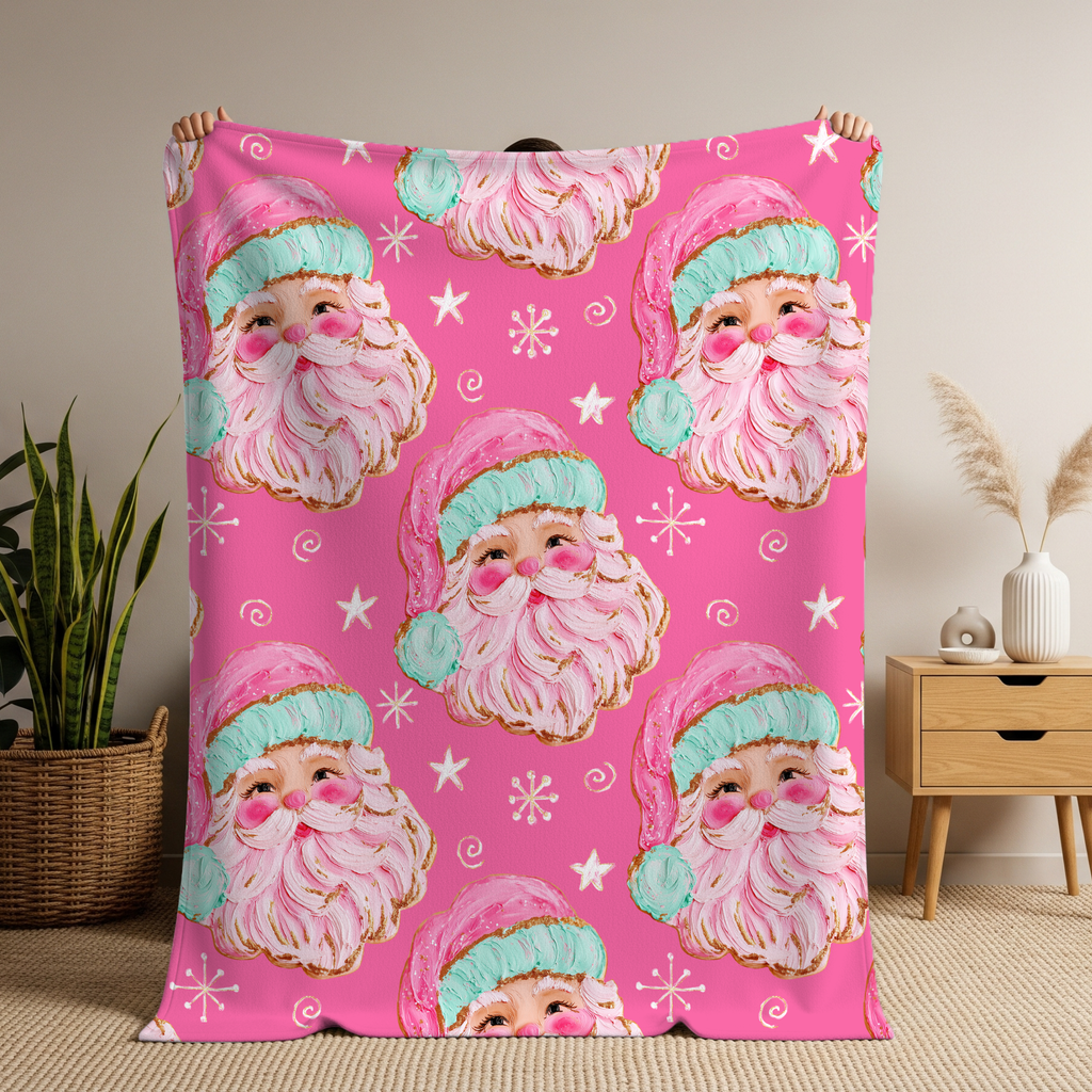 Plush Blanket Pink Santa Christmas Gift