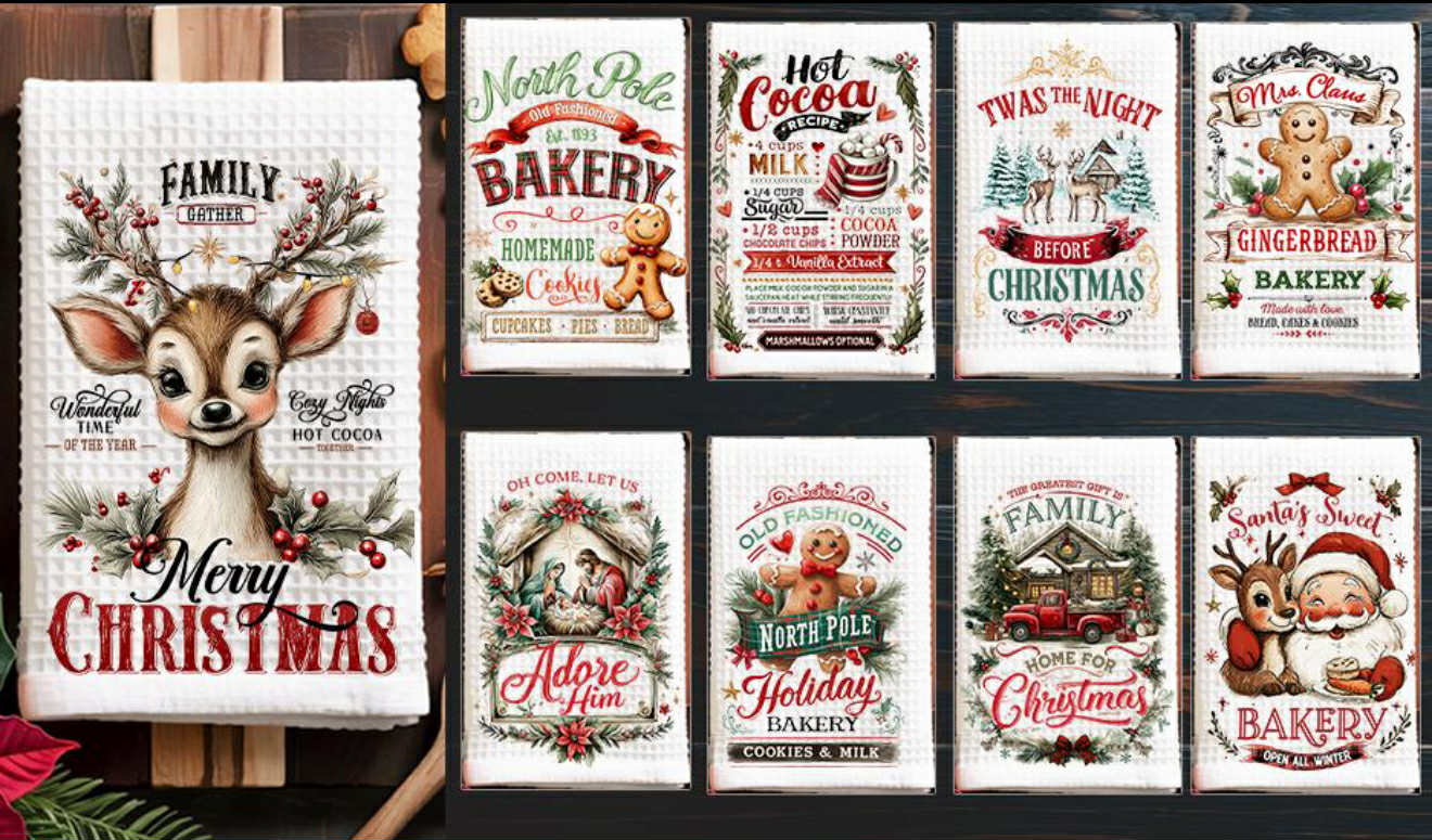 CHRISTMAS TOWEL SUBLIMATION TRANSFER set6 (CHOOSE BELOW)