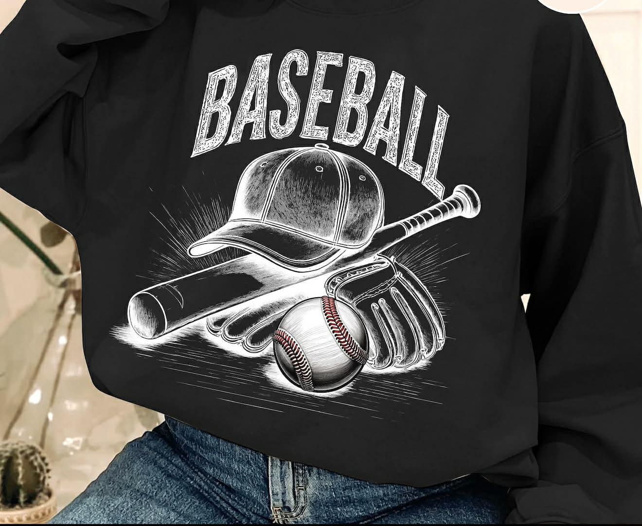 BASEBALL HAT AND BAT WHITE DTF TRANSFER