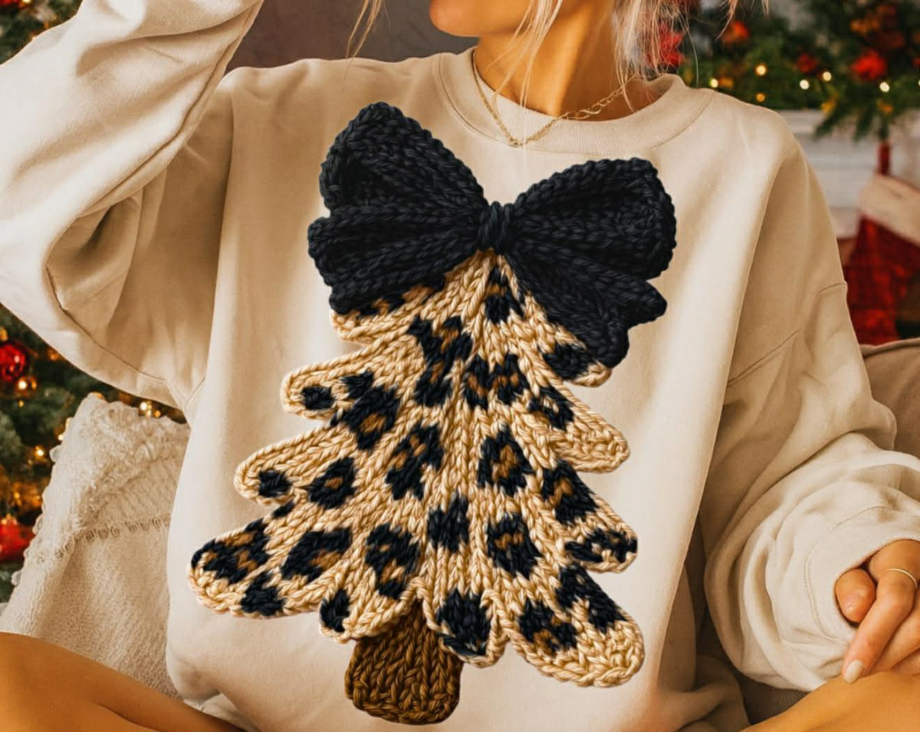 FAUX YARN LEOPARD CHRISTMAS TREE DTF TRANSFER