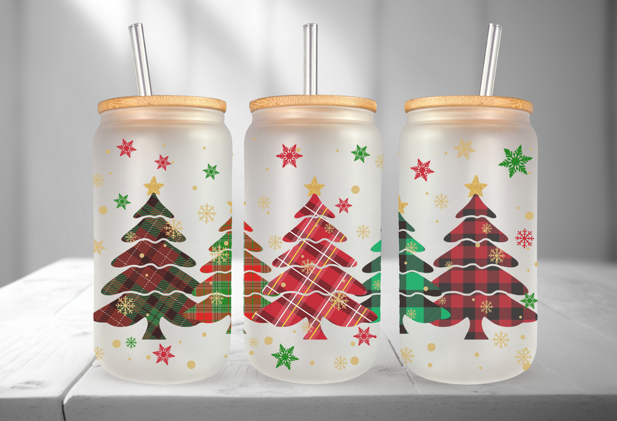 RED AND GREEN CHRISTMAS TREES 16OZ UVDTF TRANSFER