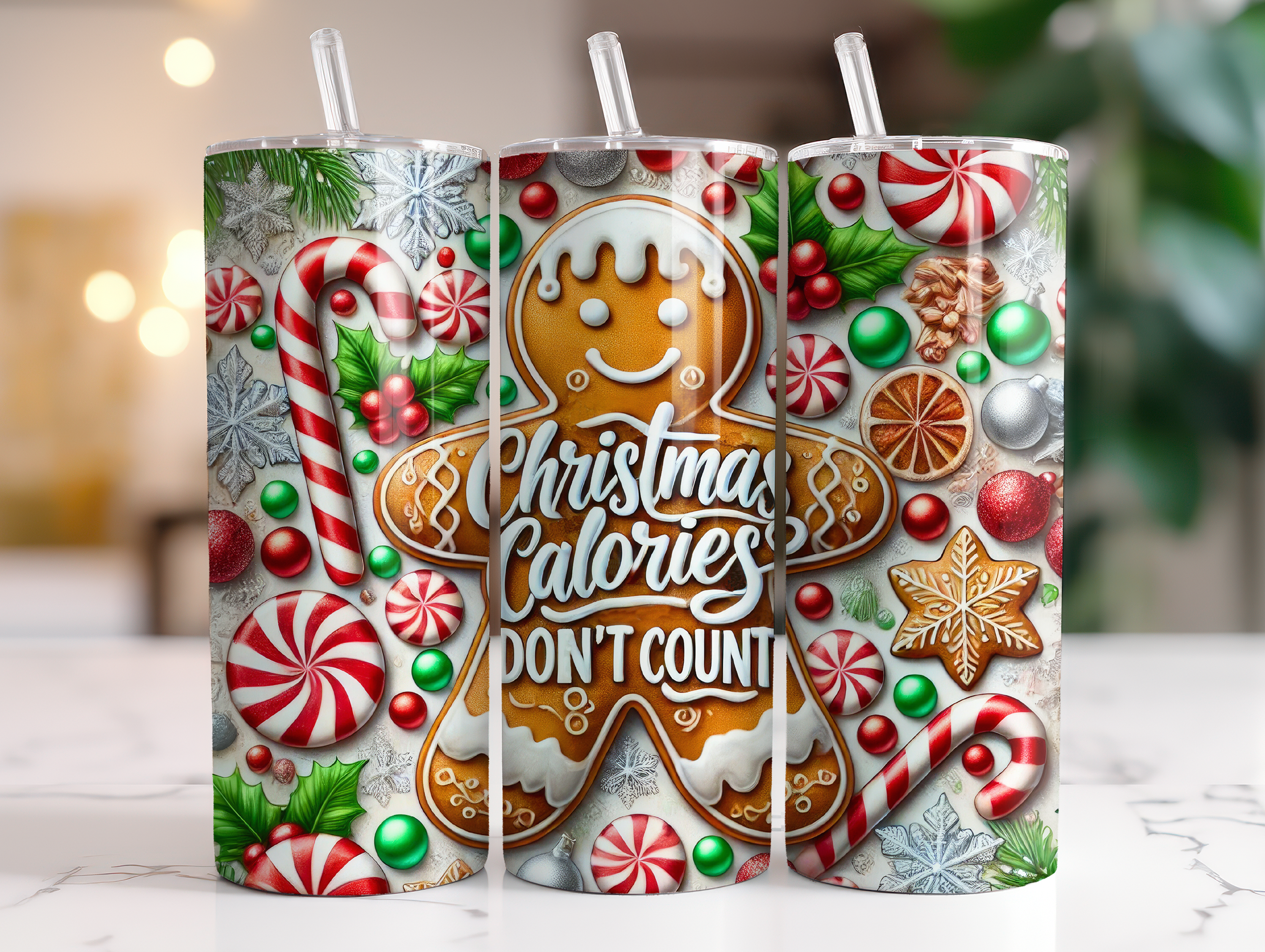 CHRISTMAS CALORIES DONT COUNT FINISHED TUMBLER OR TRANSFER
