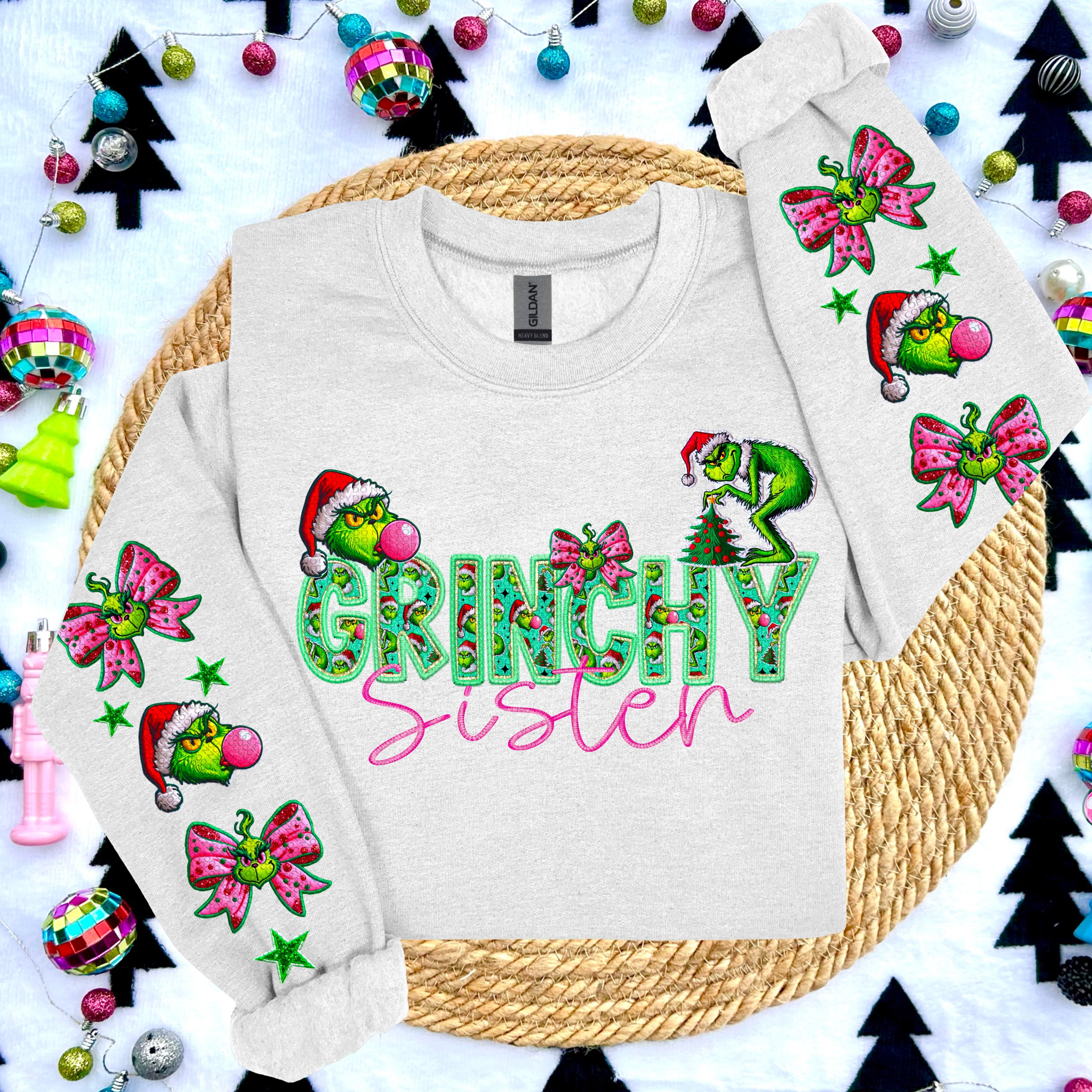 GRINCHY NAMES WITH 2 SLEEVES DTF TRANSFER