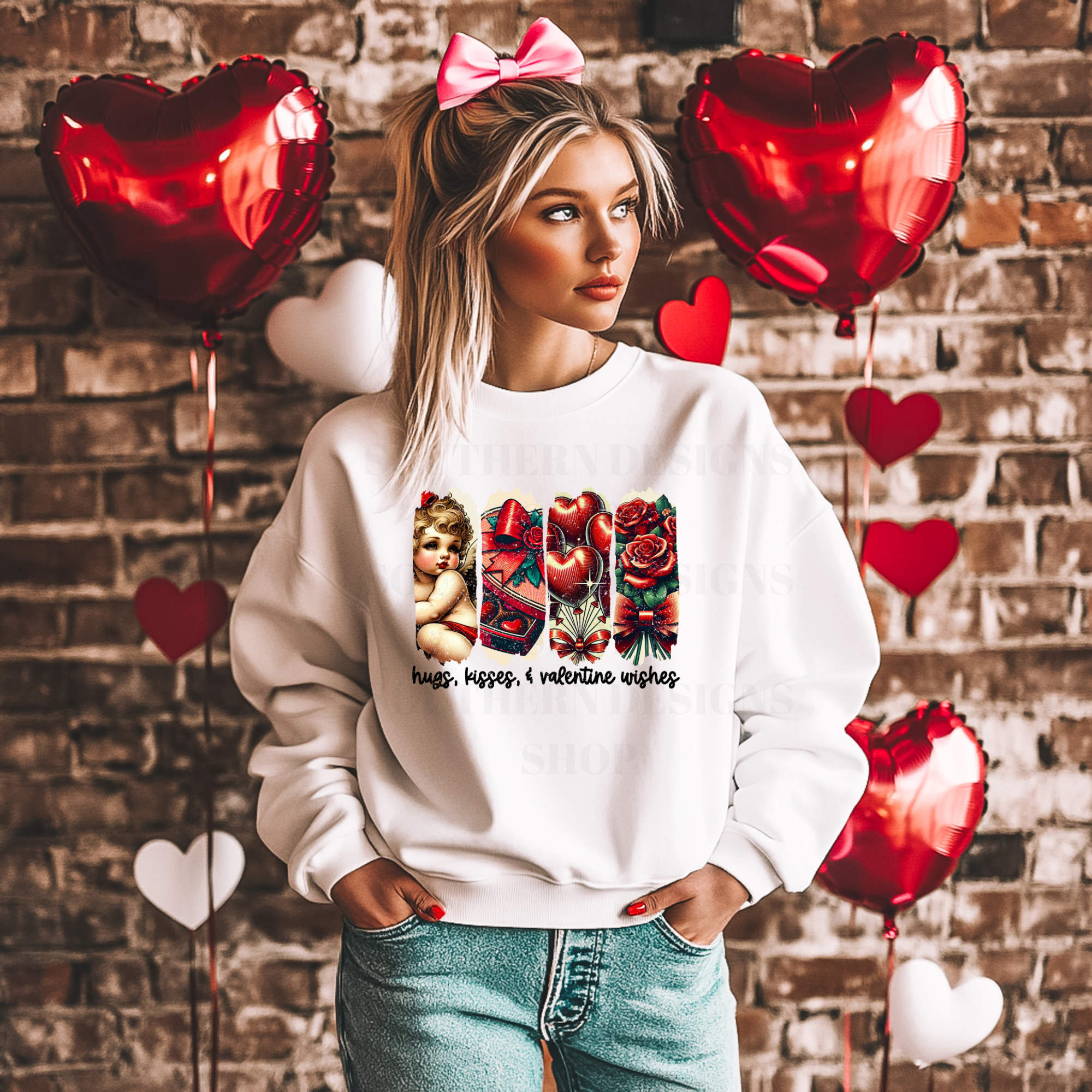 HUGS KISSES AND VALENTINES WISHES DTF TRANSFER