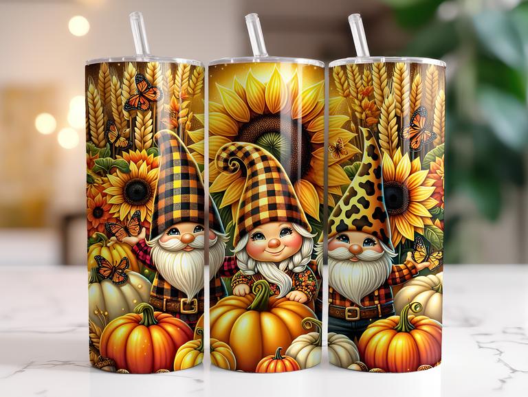 SUNFLOWER FALL GNOMES FINISHED TUMBLER OR TRANSFER