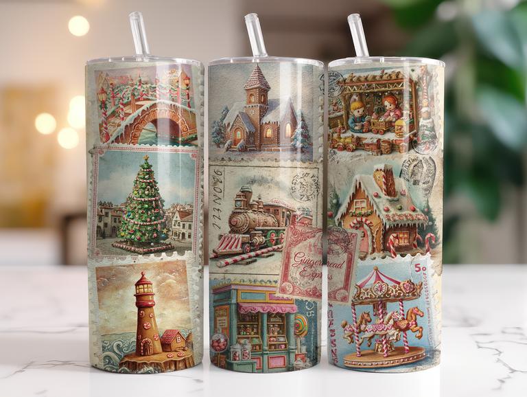 GINGERBREAD STAMPS FINISHED TUMBLER OR TRANSFER