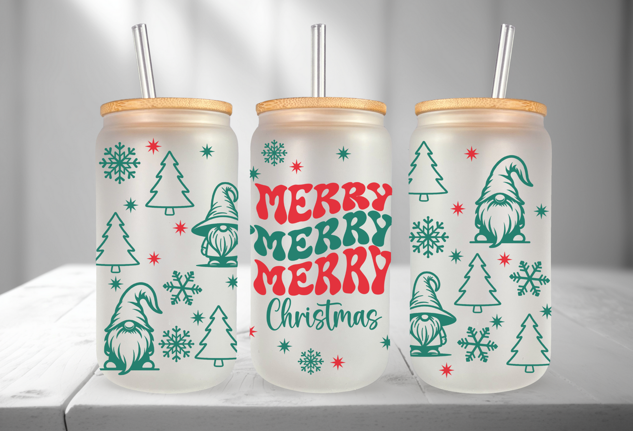 MERRY GNOMES AND TREES 16OZ UVDTF TRANSFER