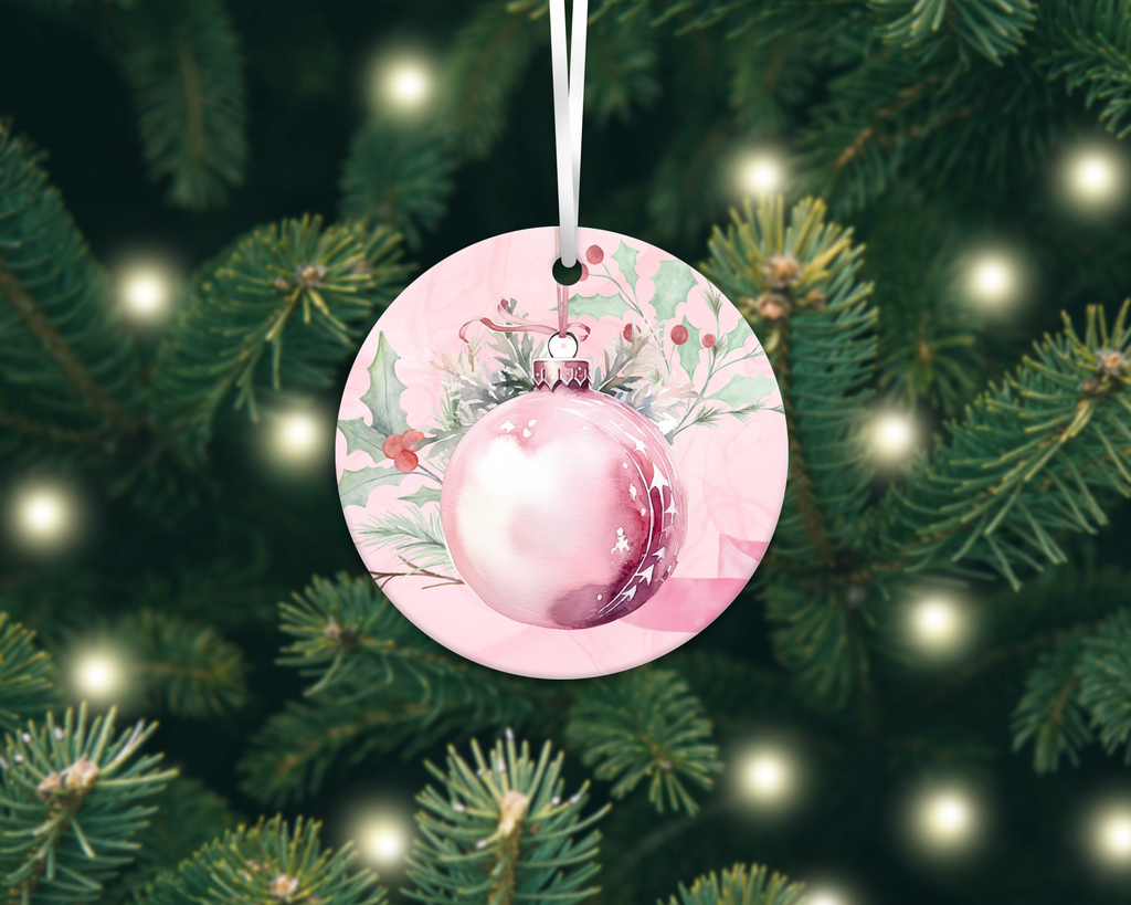 PINK CHRISTMAS ORNAMENTS & CAR COASTERS SUBLIMATION TRANSFER (CHOOSE BELOW)