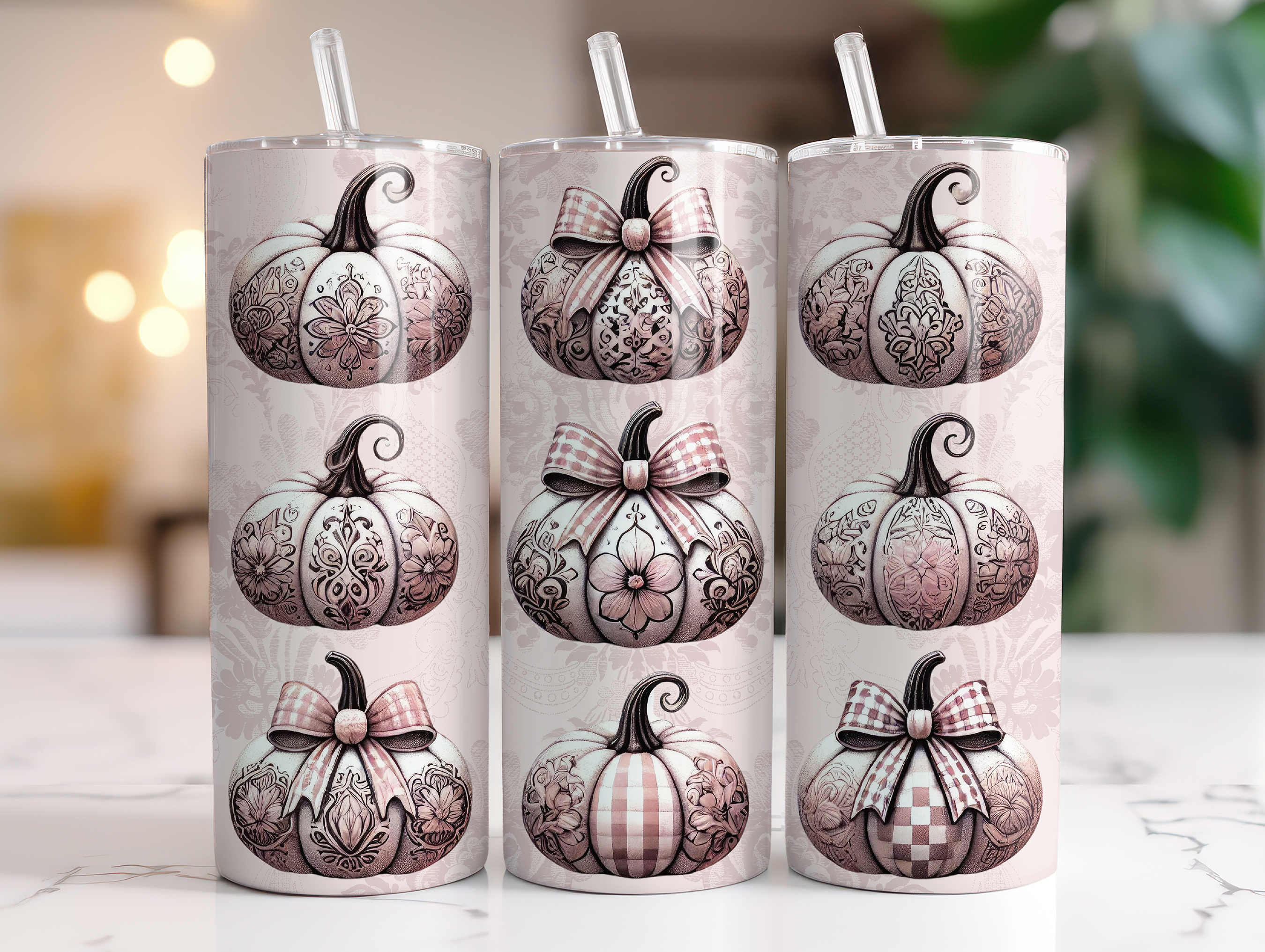 PINK PATTERN PUMPKIN FINISHED TUMBLER OR TRANSFER