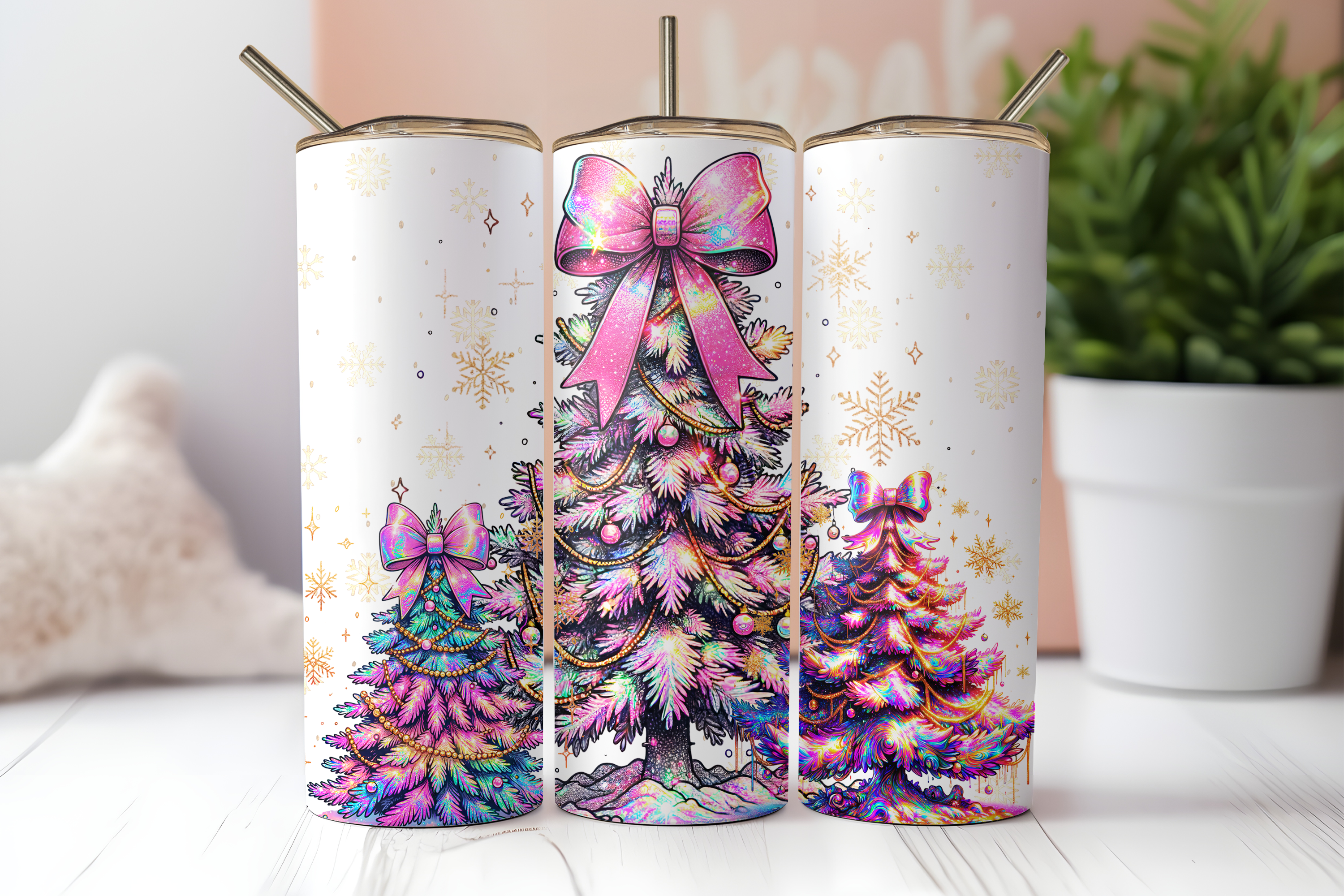 PINK CHRISTMAS TRESS FINISHED TUMBLER OR TRANSFER