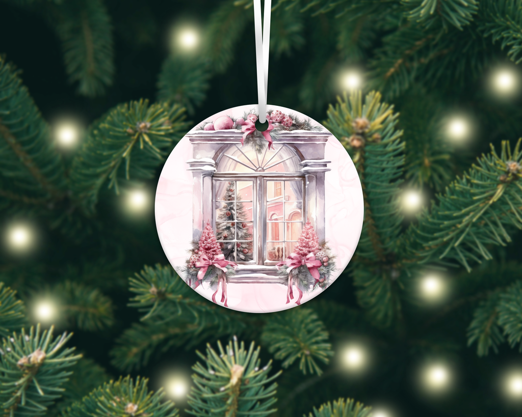 PINK CHRISTMAS ORNAMENTS & CAR COASTERS SUBLIMATION TRANSFER (CHOOSE BELOW)