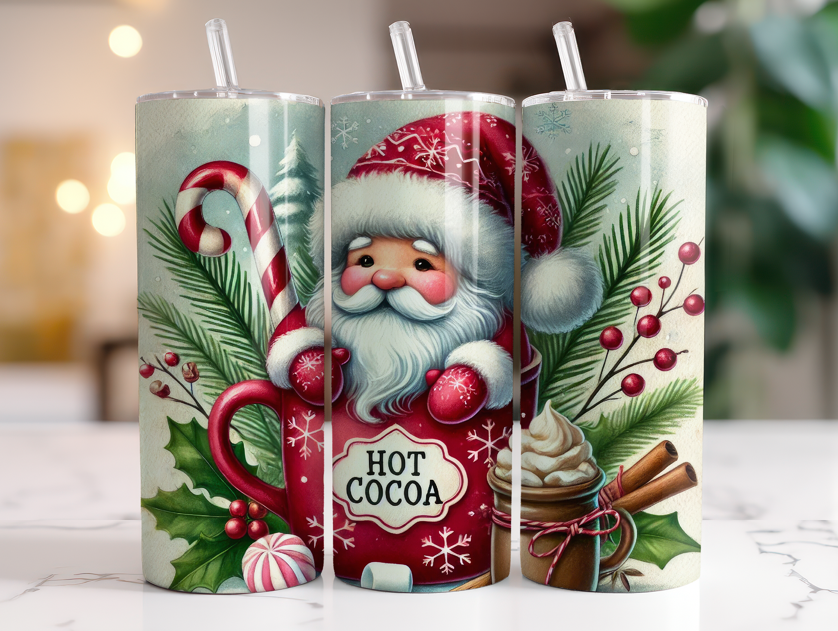 SANTA HOT COCOA FINISHED TUMBLER OR TRANSFER